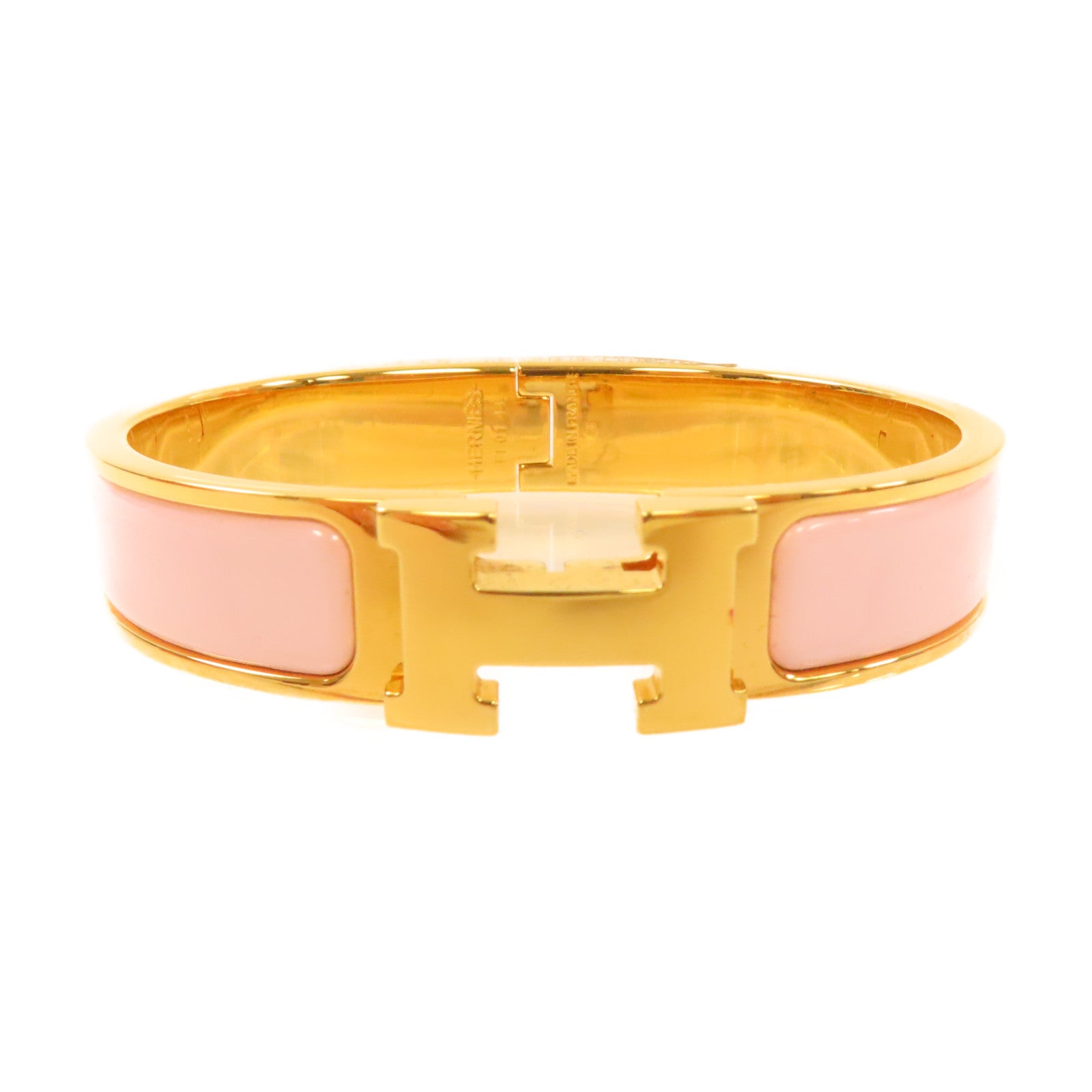 HERMES 琺瑯/金屬Clic H Bracelet金扣手鏈粉紅色/金色