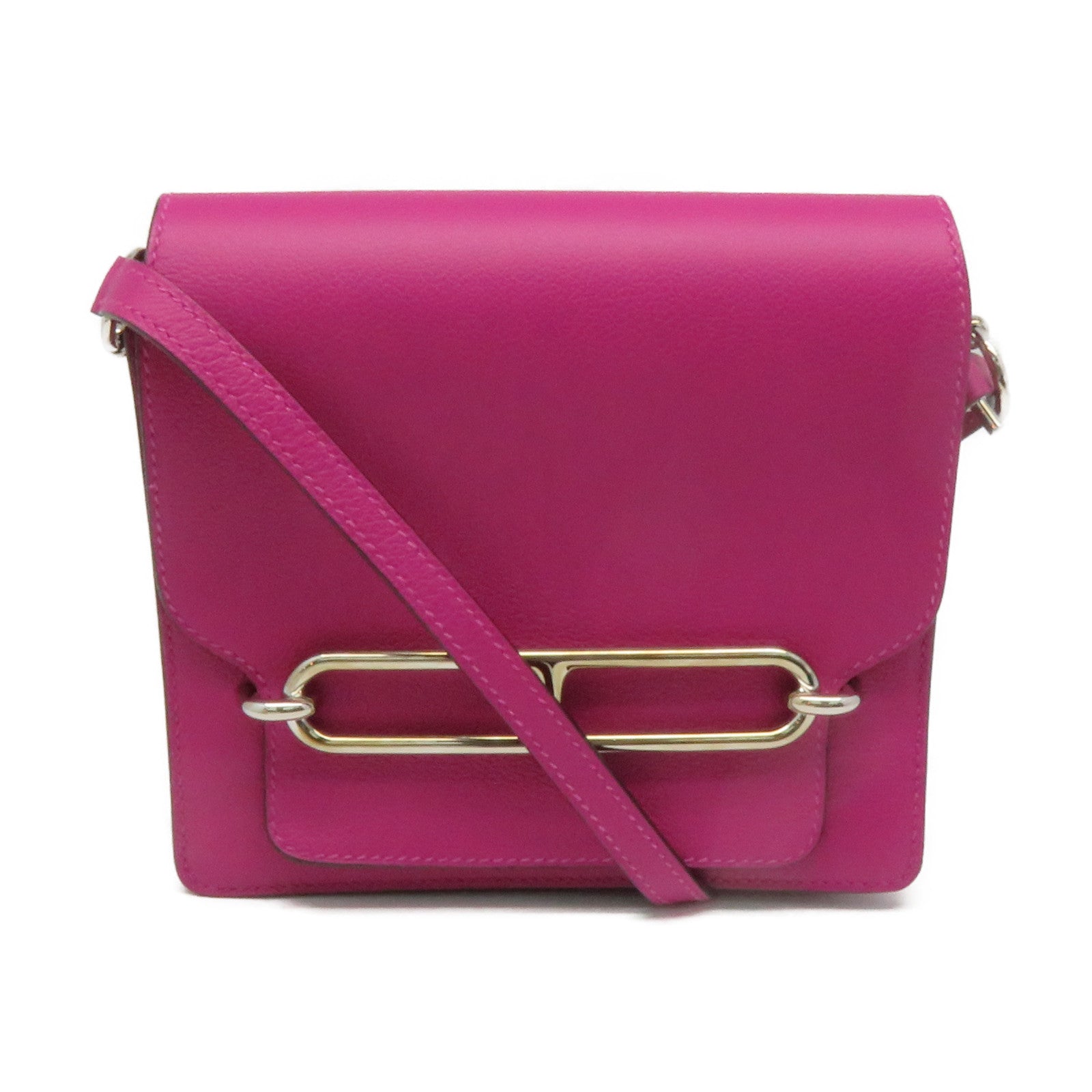 HERMES Evercolor皮革Mini Roulis Shoulder Bag银扣肩背袋Rose Purple紫色