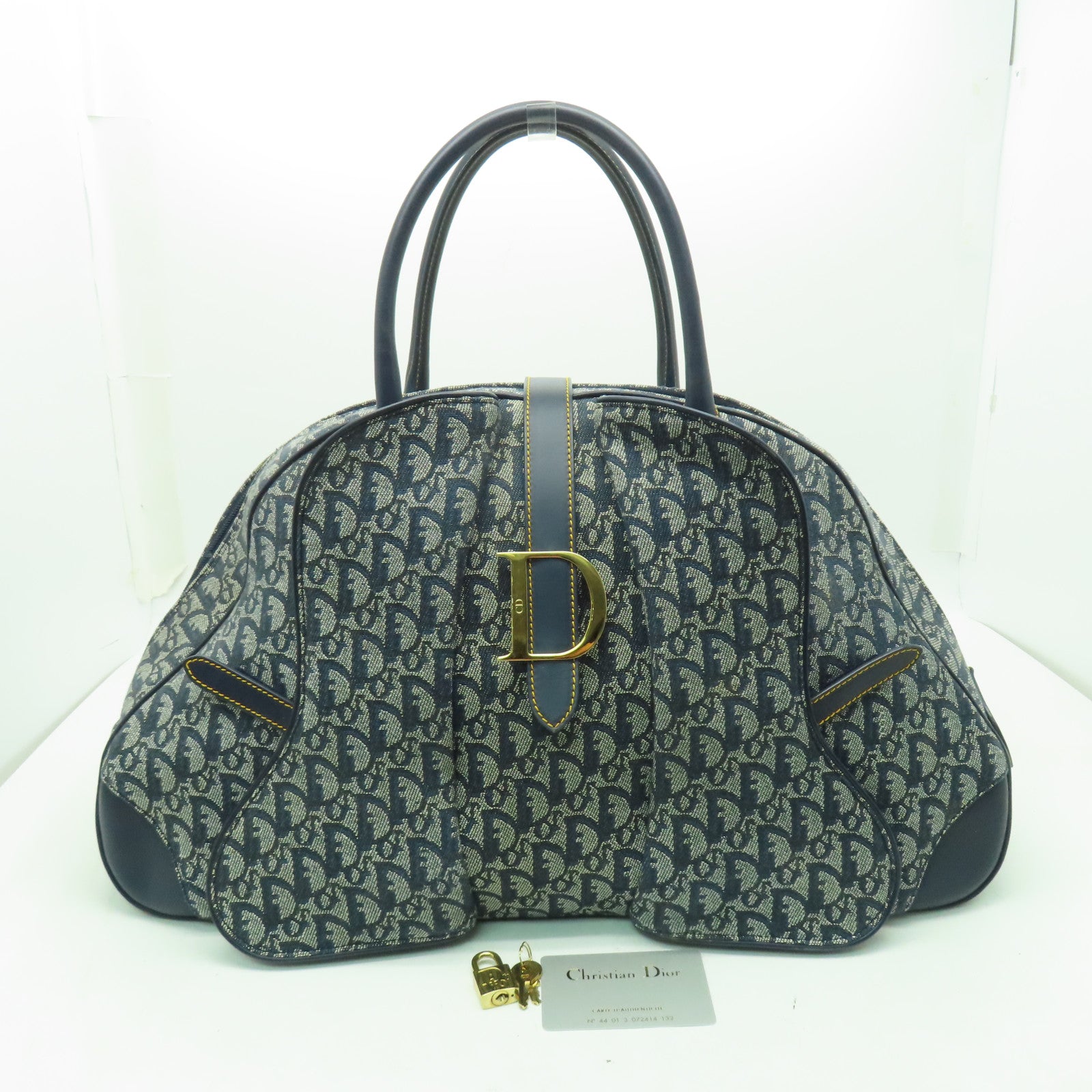 Dior 帆布Vintage Handbag金扣旅行袋藍色
