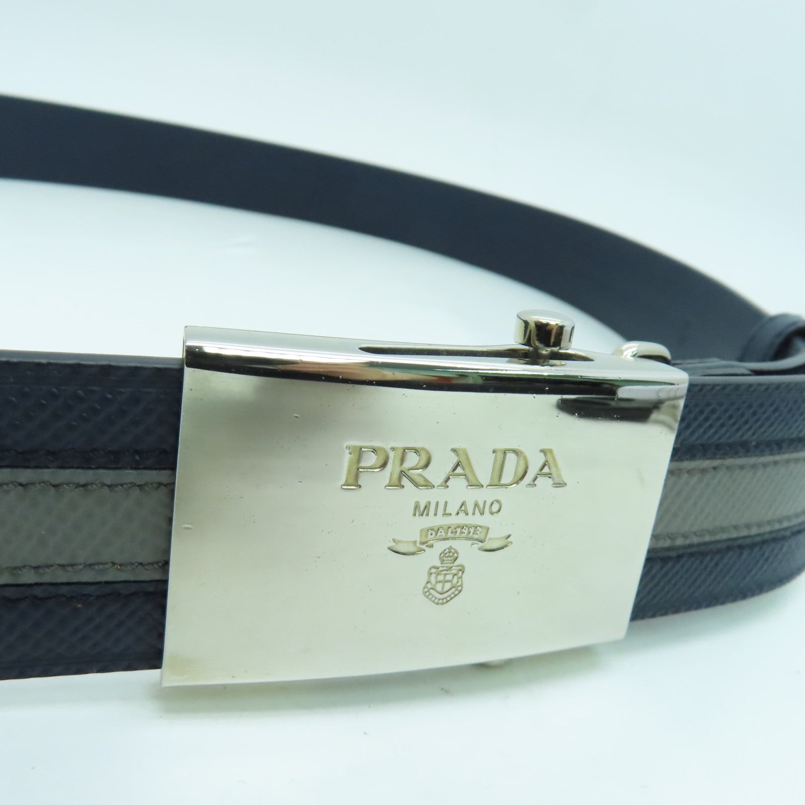 PRADA 皮革Belt银扣皮带蓝色/灰色