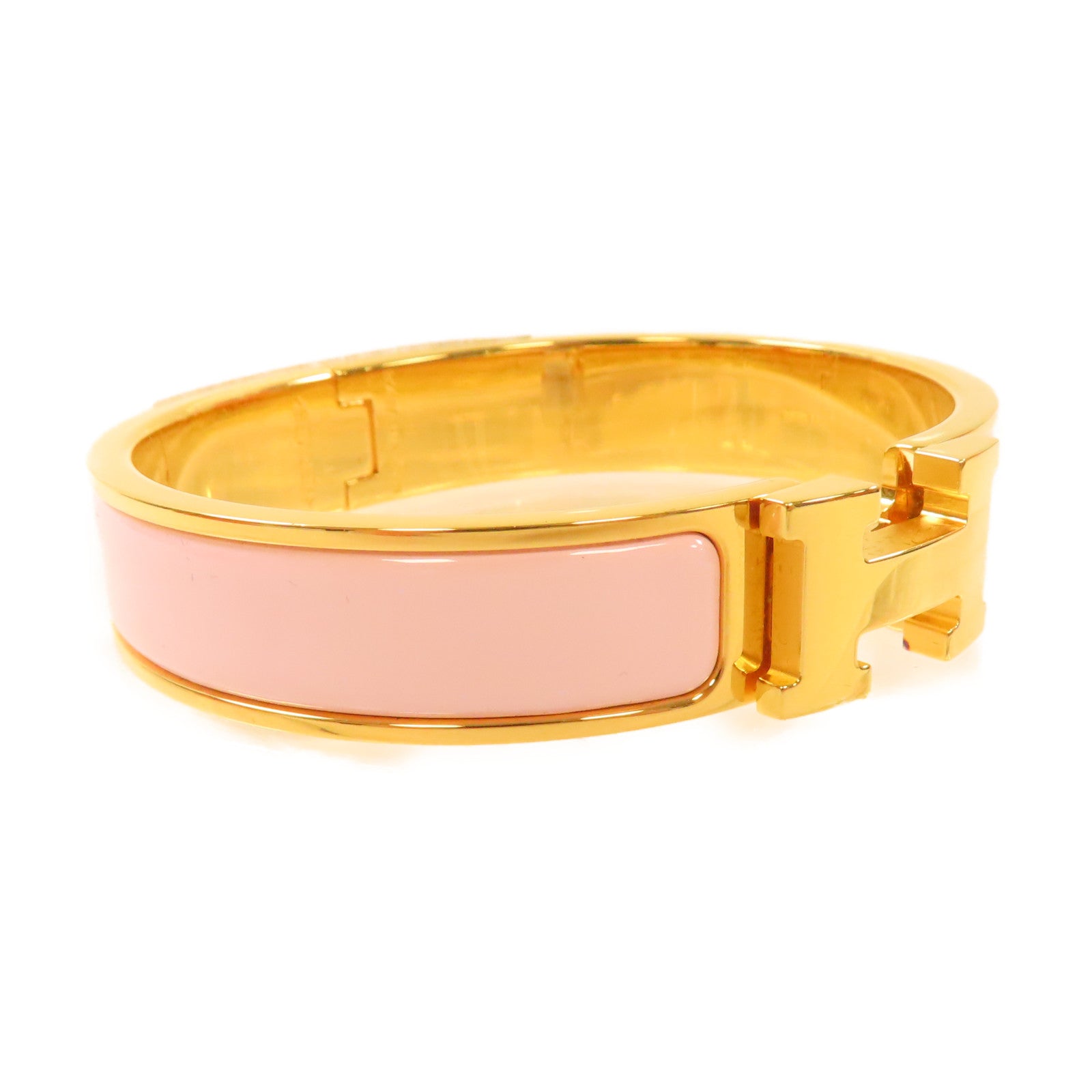 HERMES 琺瑯/金屬Clic H Bracelet金扣手鏈粉紅色/金色