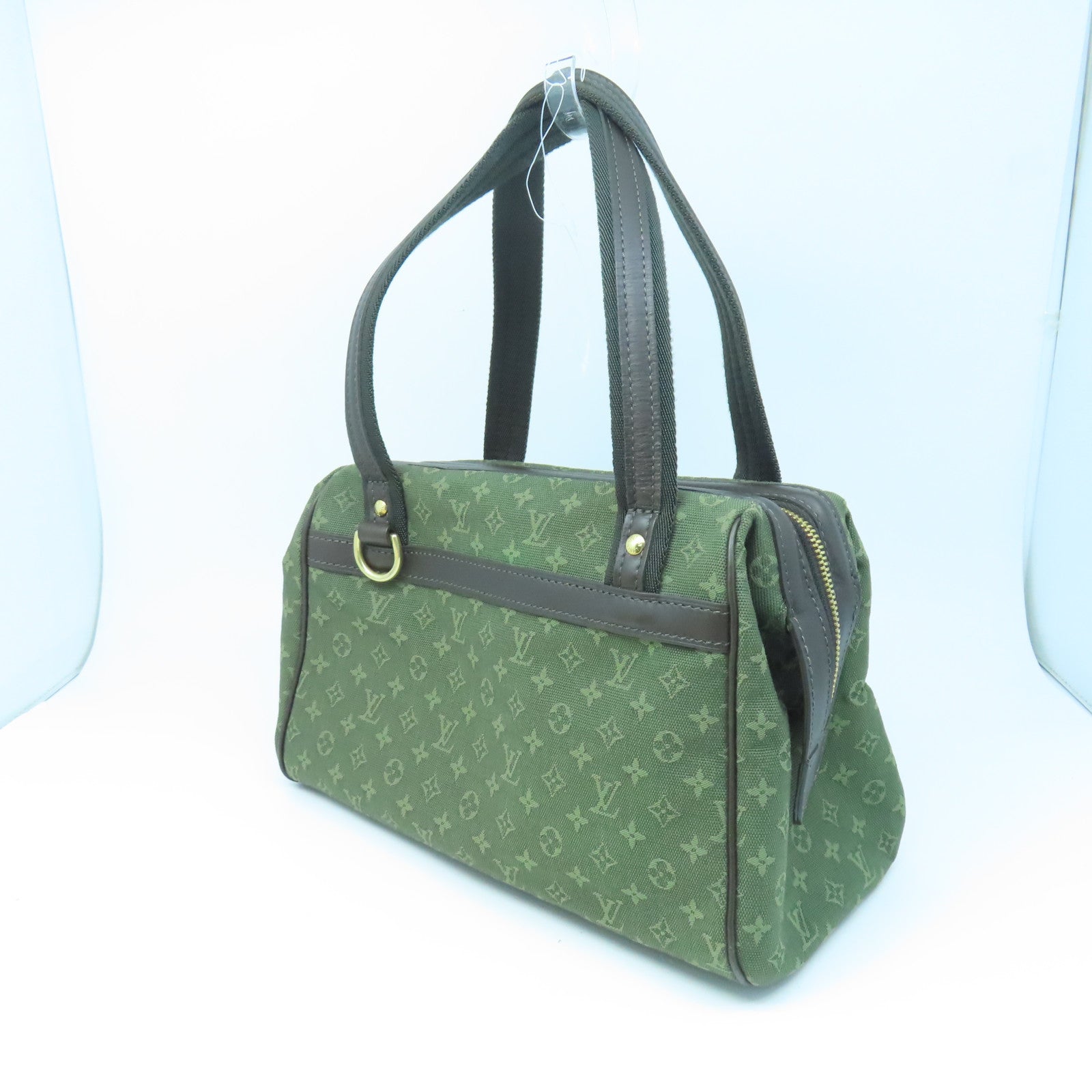LOUIS VUITTON Monogram Mini Lin Josephine PM gold buckle handle bag green