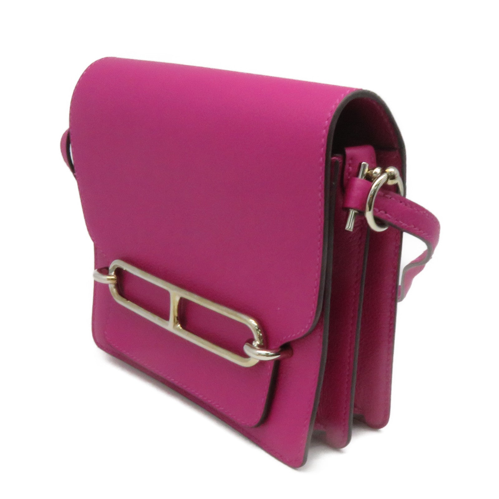 HERMES Evercolor皮革Mini Roulis Shoulder Bag银扣肩背袋Rose Purple紫色