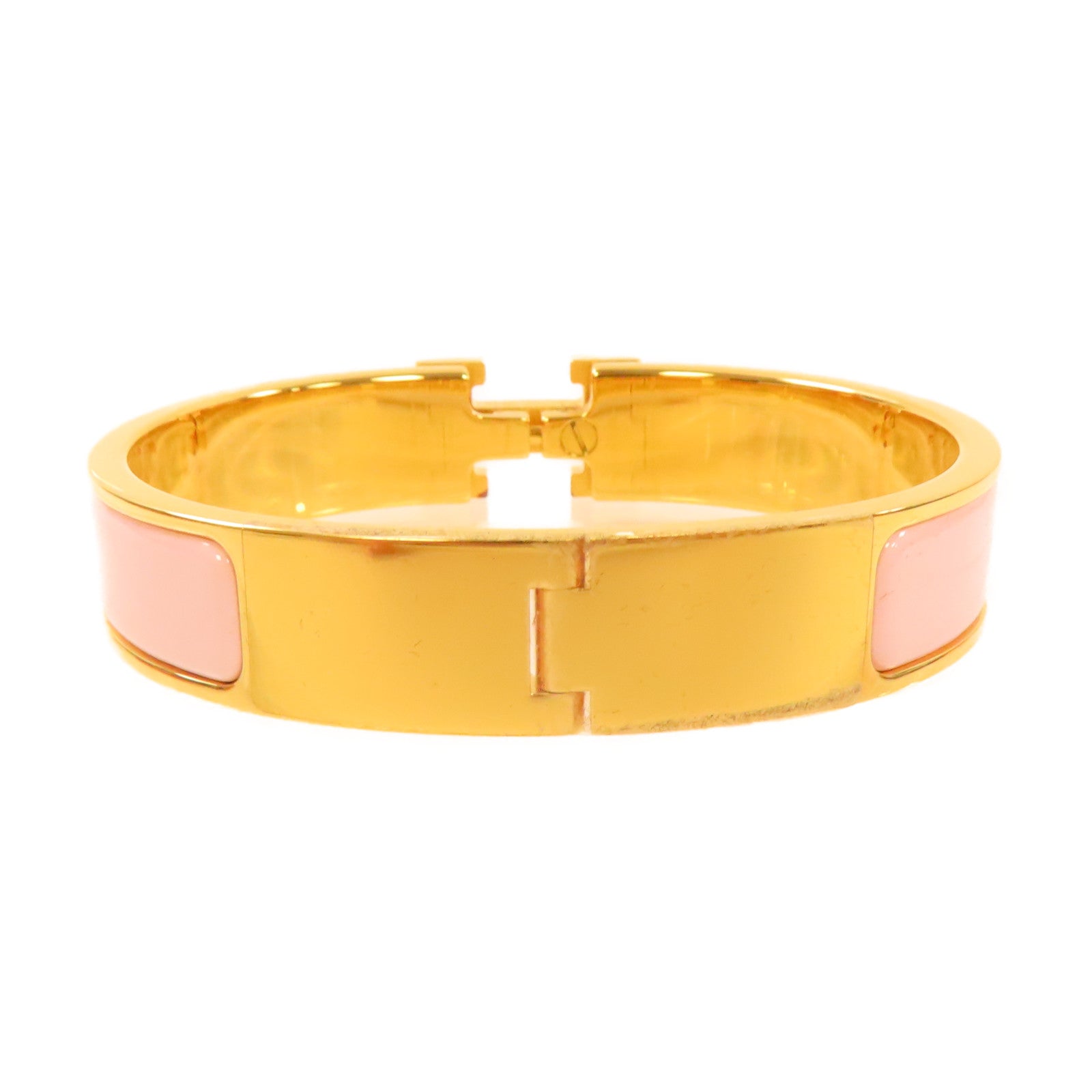 HERMES 琺瑯/金屬Clic H Bracelet金扣手鏈粉紅色/金色