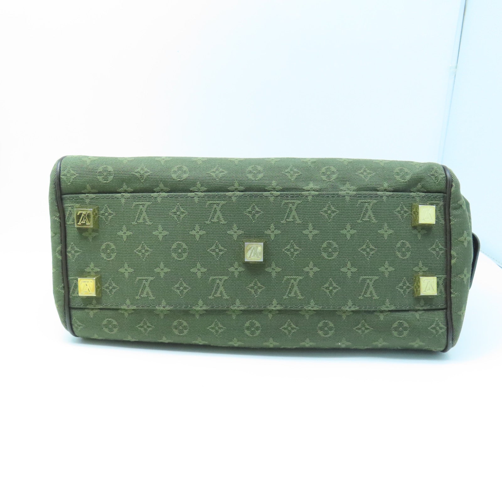 LOUIS VUITTON Monogram Mini Lin Josephine PM gold buckle handle bag green