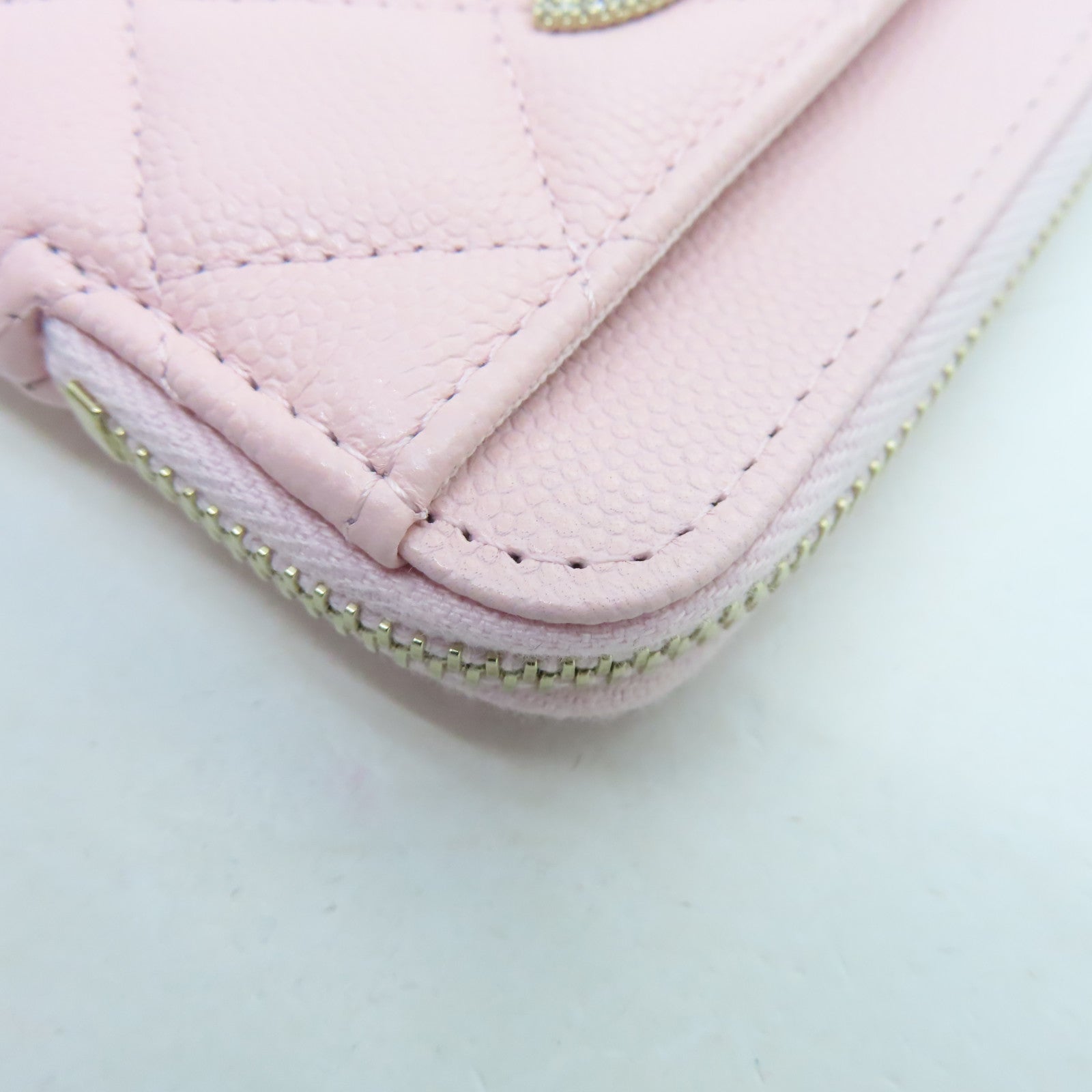 CHANEL 菱格Caviar皮革Card Case金扣卡片套粉紅色