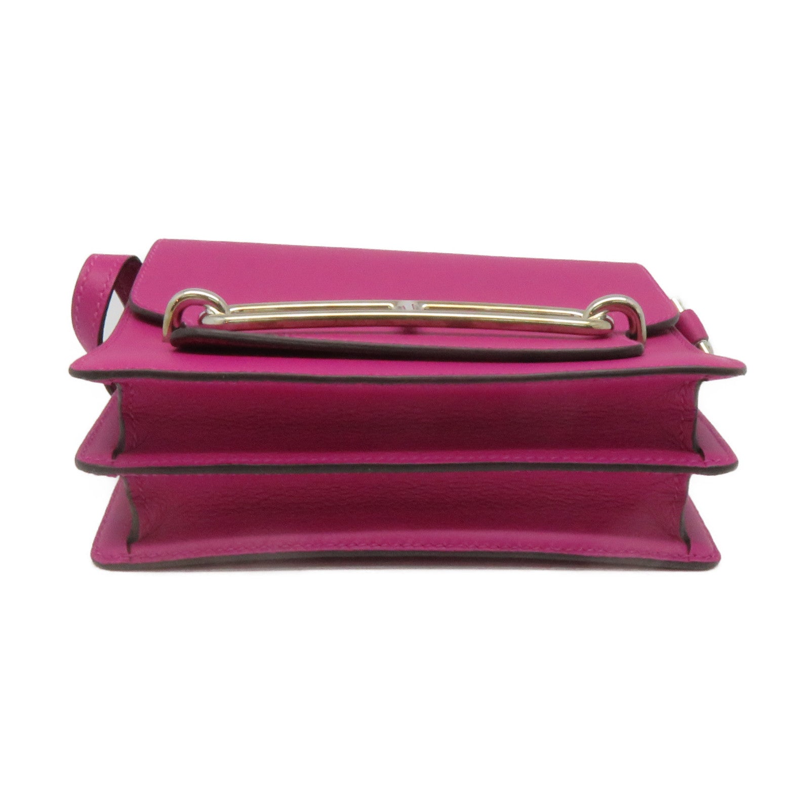 HERMES Evercolor皮革Mini Roulis Shoulder Bag银扣肩背袋Rose Purple紫色