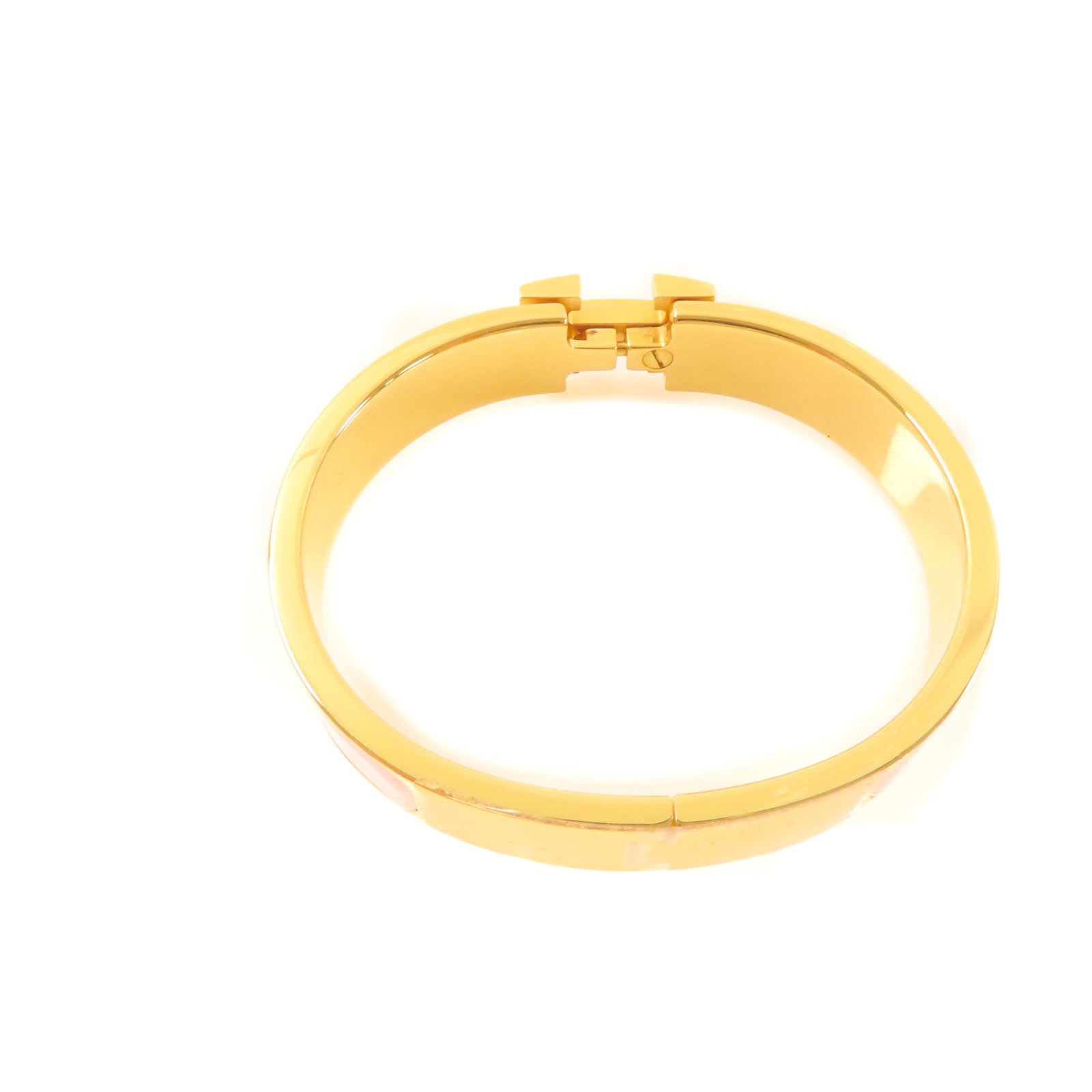HERMES 琺瑯/金屬Clic H Bracelet金扣手鏈粉紅色/金色