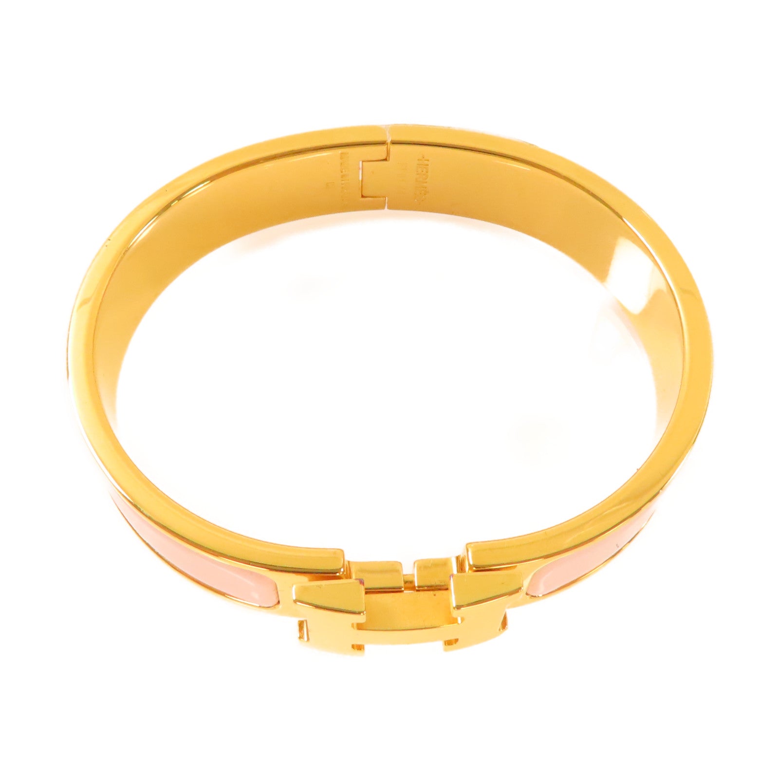 HERMES 琺瑯/金屬Clic H Bracelet金扣手鏈粉紅色/金色