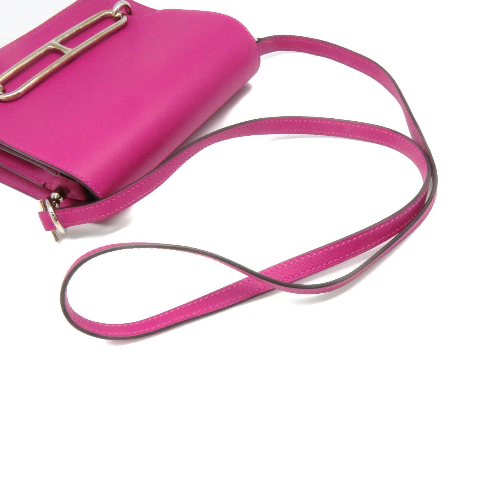 HERMES Evercolor皮革Mini Roulis Shoulder Bag银扣肩背袋Rose Purple紫色