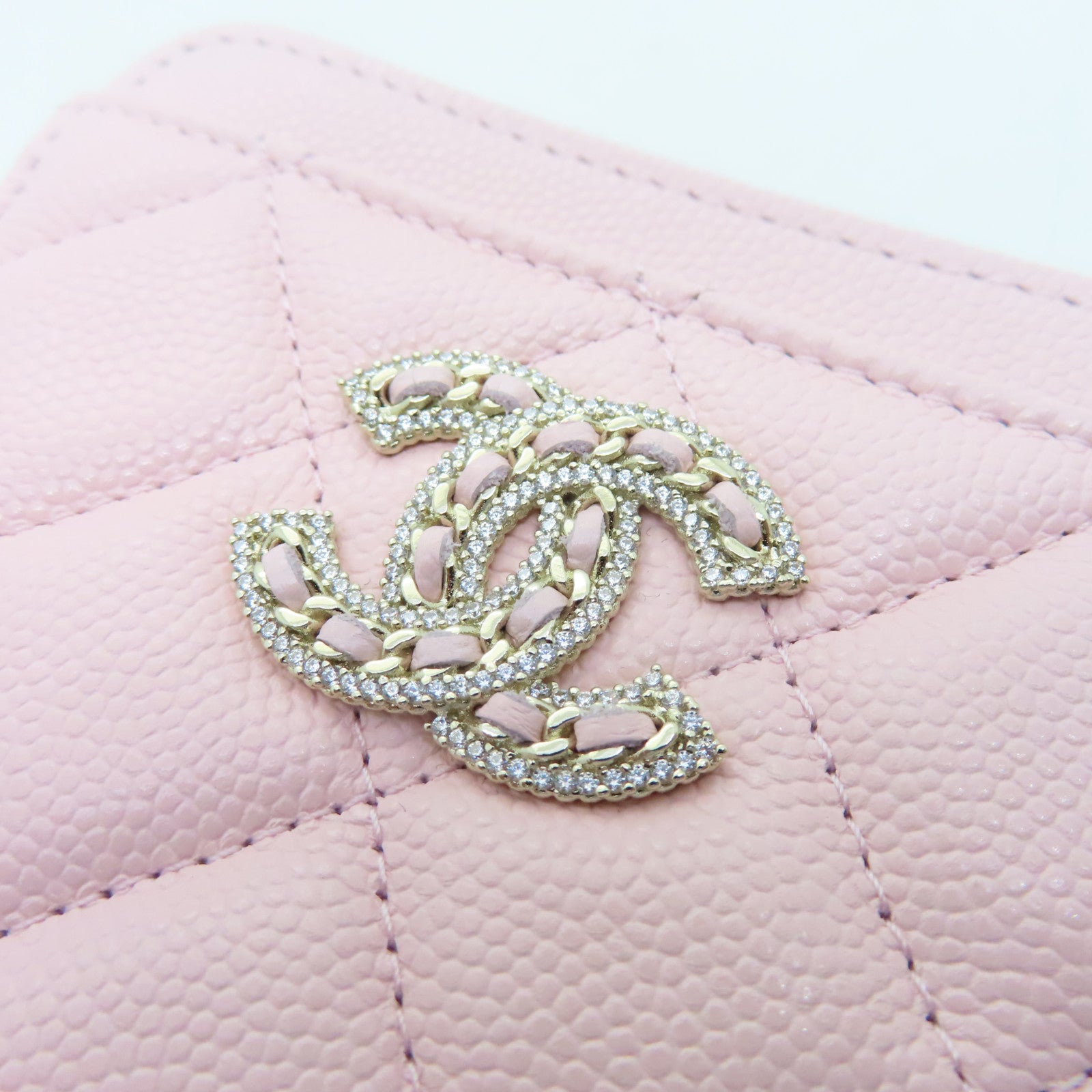 CHANEL 菱格Caviar皮革Card Case金扣卡片套粉紅色