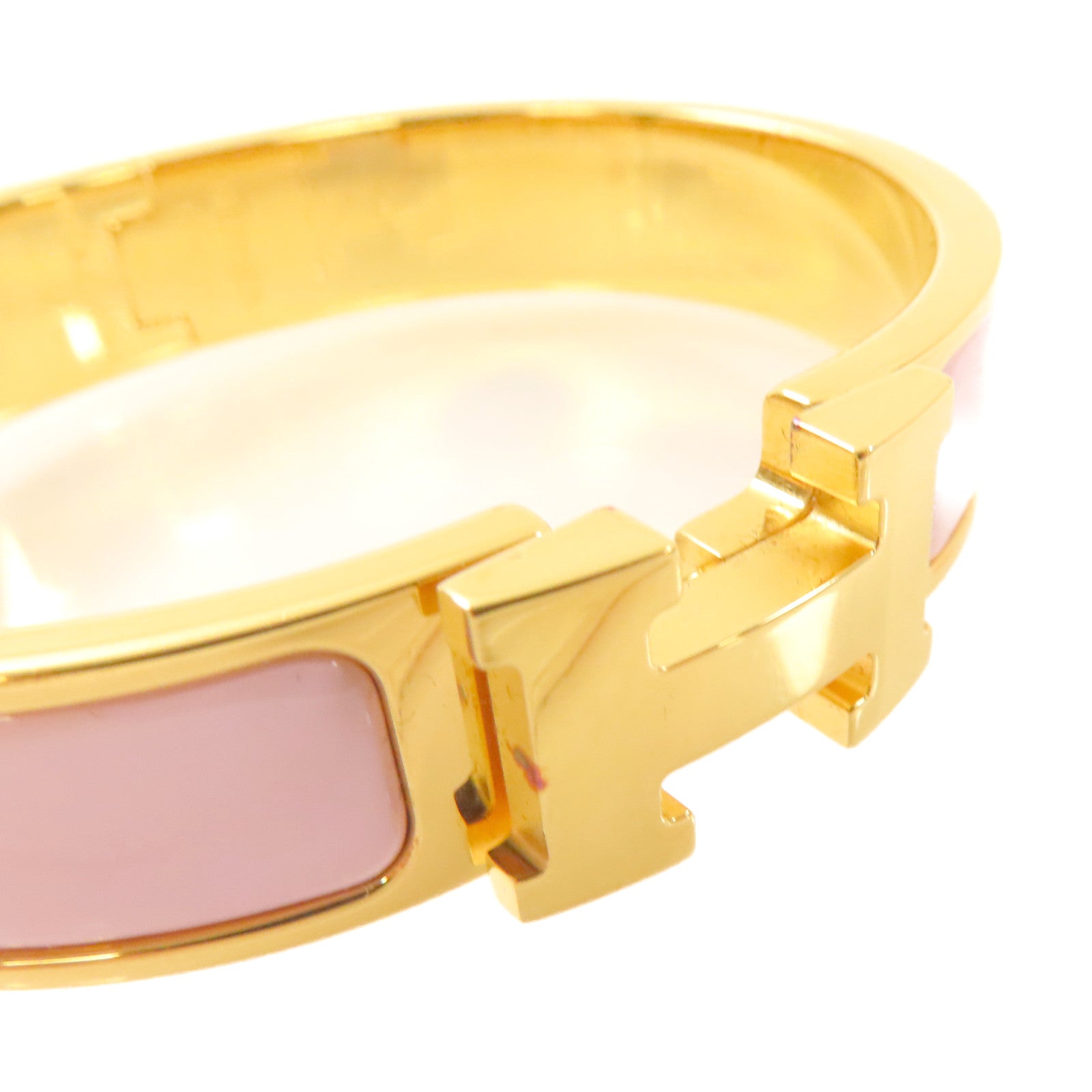 HERMES 琺瑯/金屬Clic H Bracelet金扣手鏈粉紅色/金色