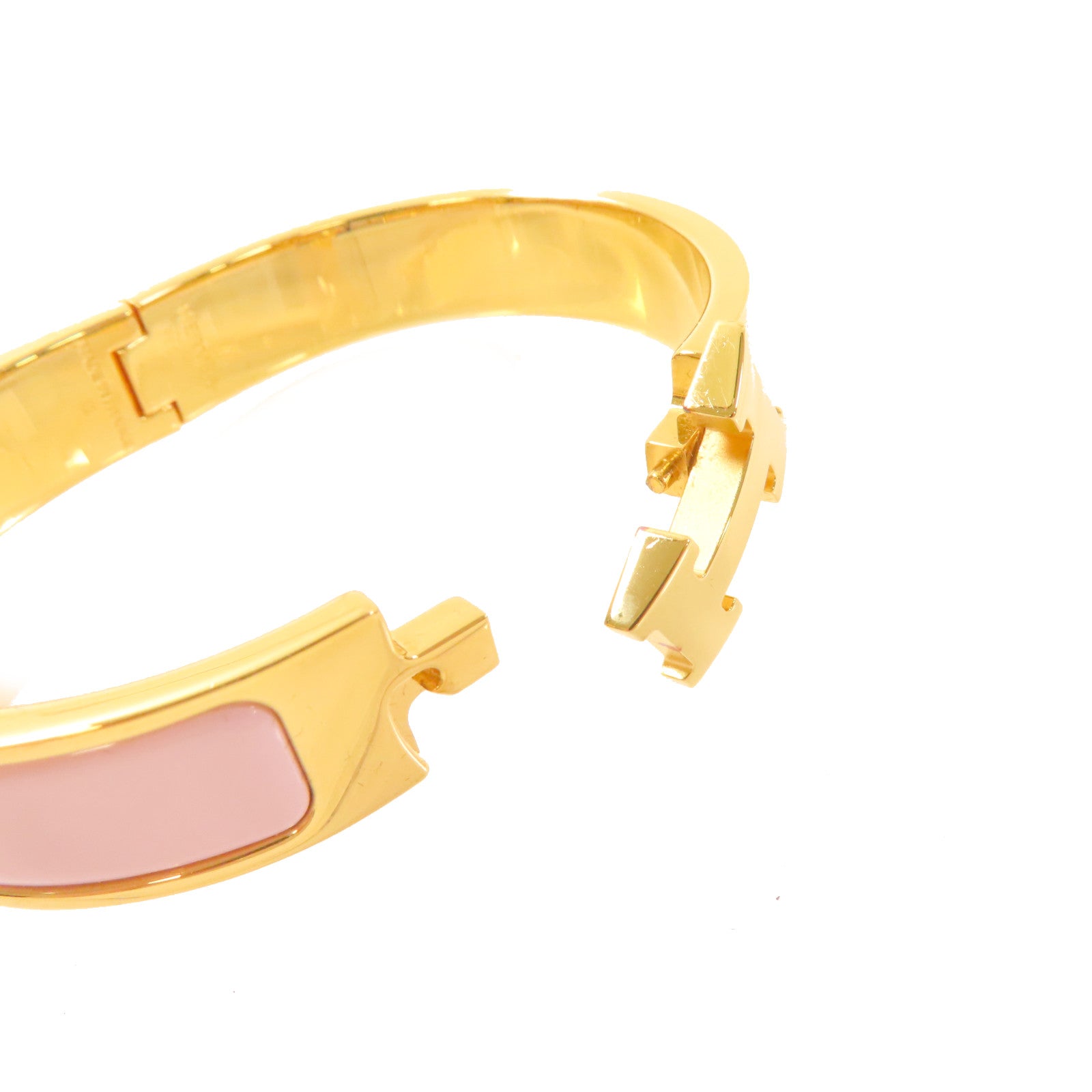 HERMES 琺瑯/金屬Clic H Bracelet金扣手鏈粉紅色/金色
