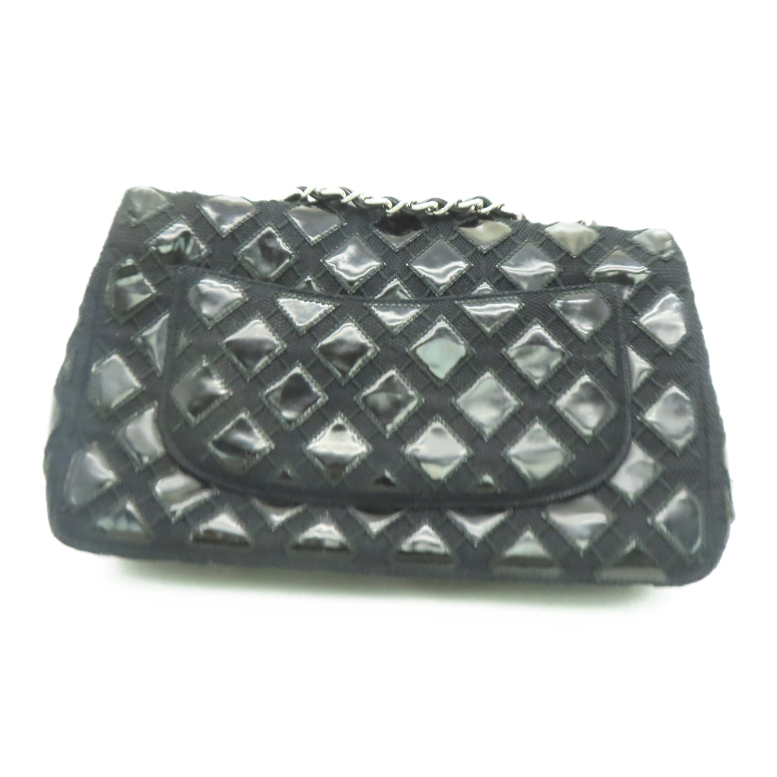 CHANEL 菱格牛皮皮革Shoulder Bag銀扣鏈帶肩背袋黑色