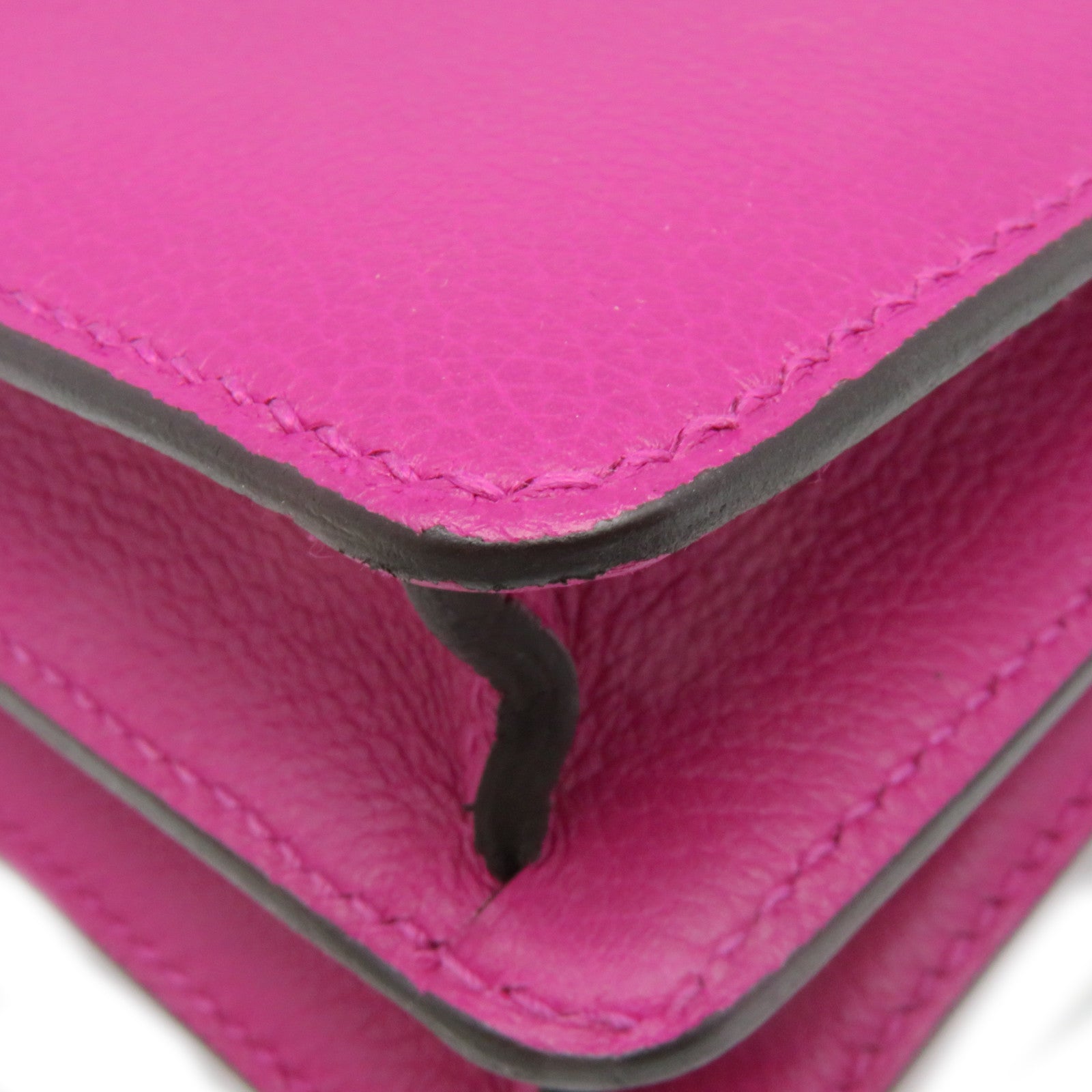HERMES Evercolor皮革Mini Roulis Shoulder Bag银扣肩背袋Rose Purple紫色