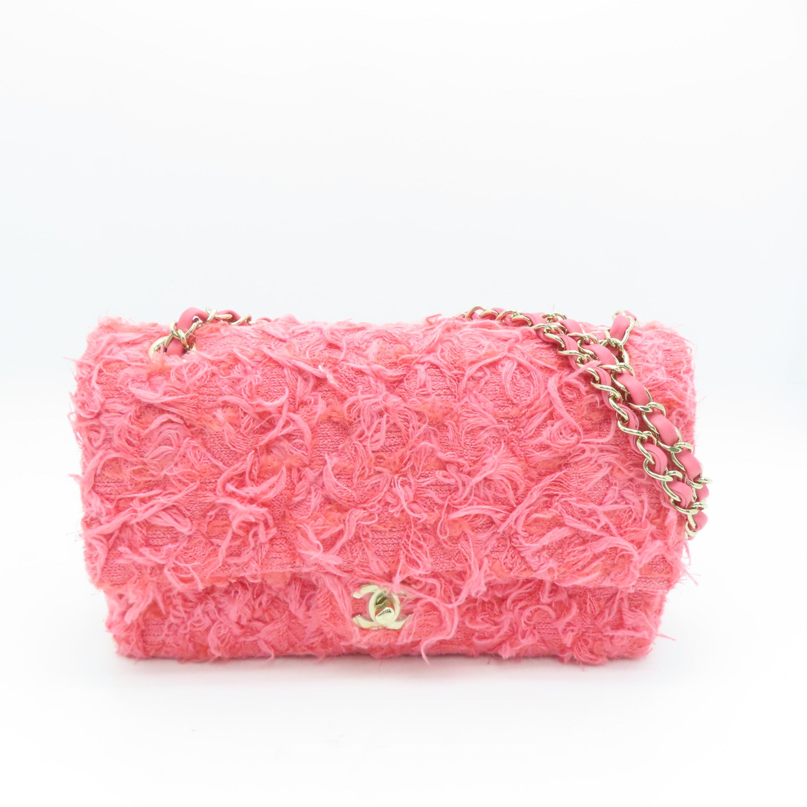 CHANEL 【激减优惠】布Chain Shoulder金扣链带肩背袋粉红色