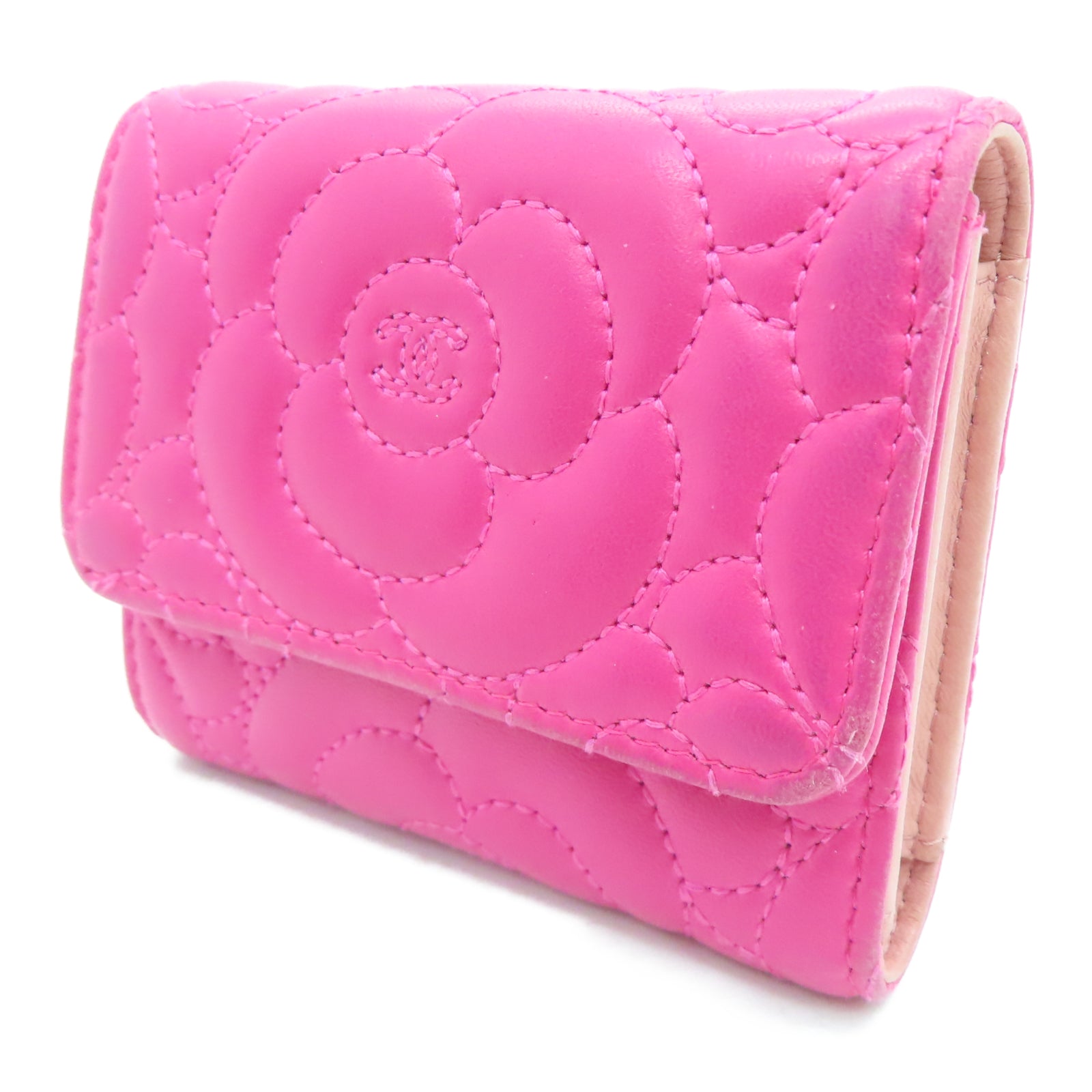 CHANEL 羊皮皮革Wallet银扣钱包粉红色