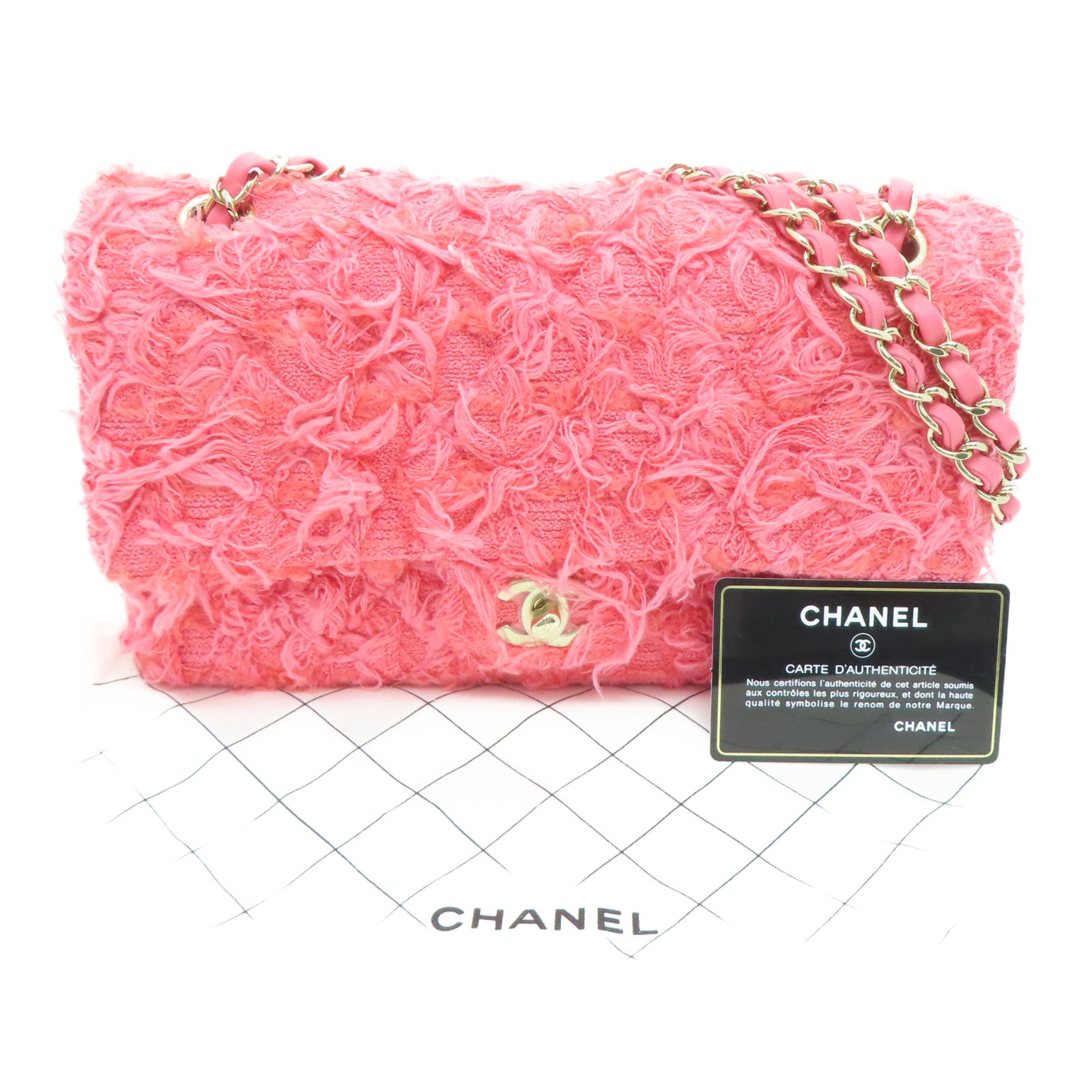 CHANEL 【激减优惠】布Chain Shoulder金扣链带肩背袋粉红色