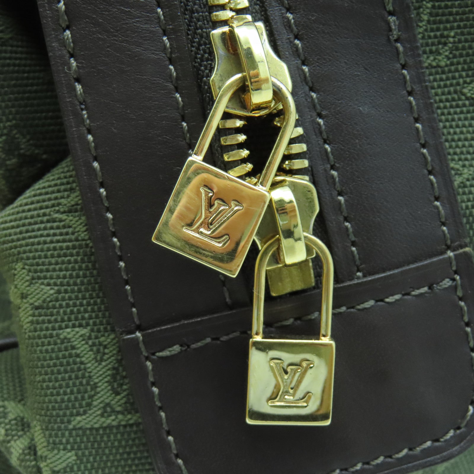 LOUIS VUITTON Monogram Mini Lin Josephine PM gold buckle handle bag green