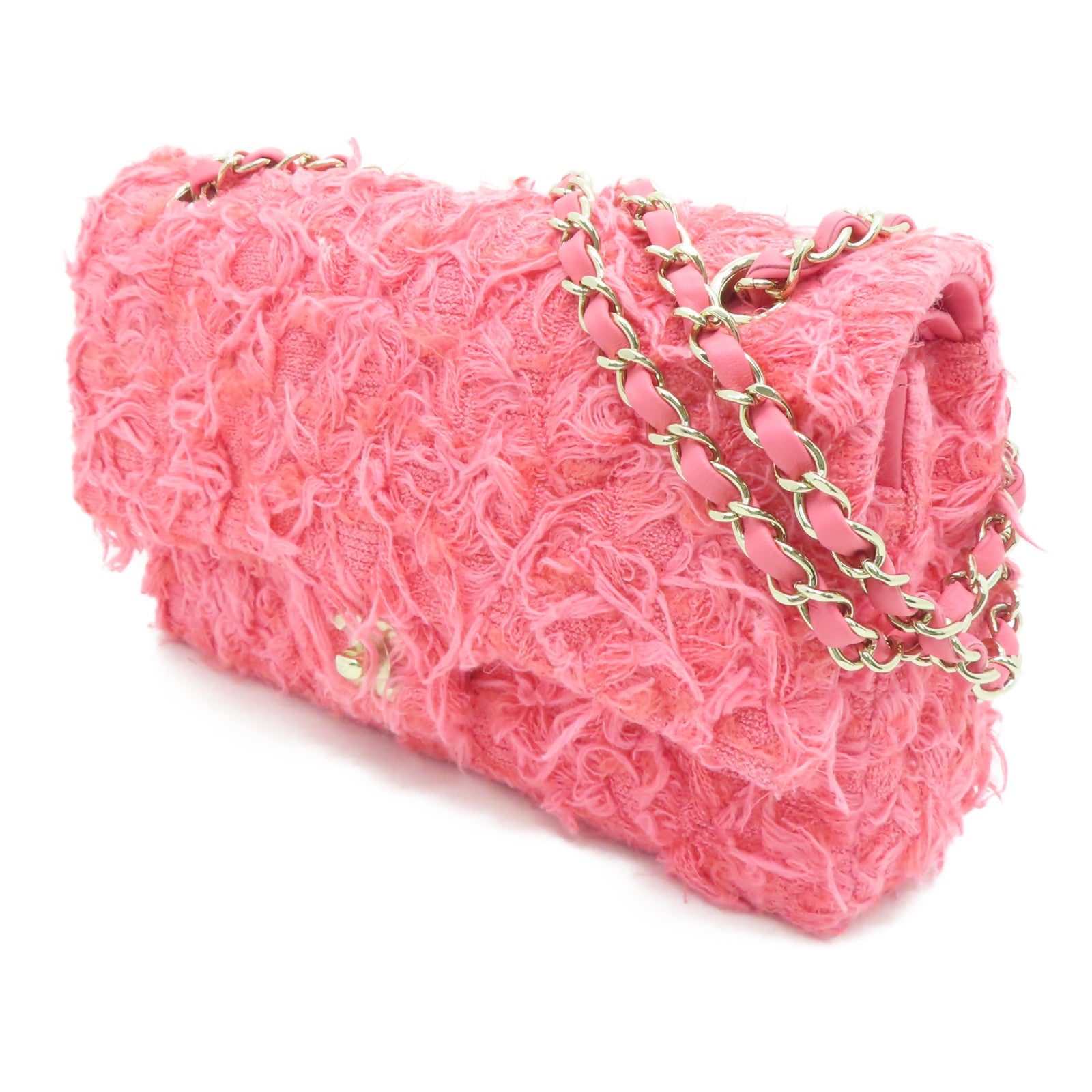 CHANEL 【激减优惠】布Chain Shoulder金扣链带肩背袋粉红色