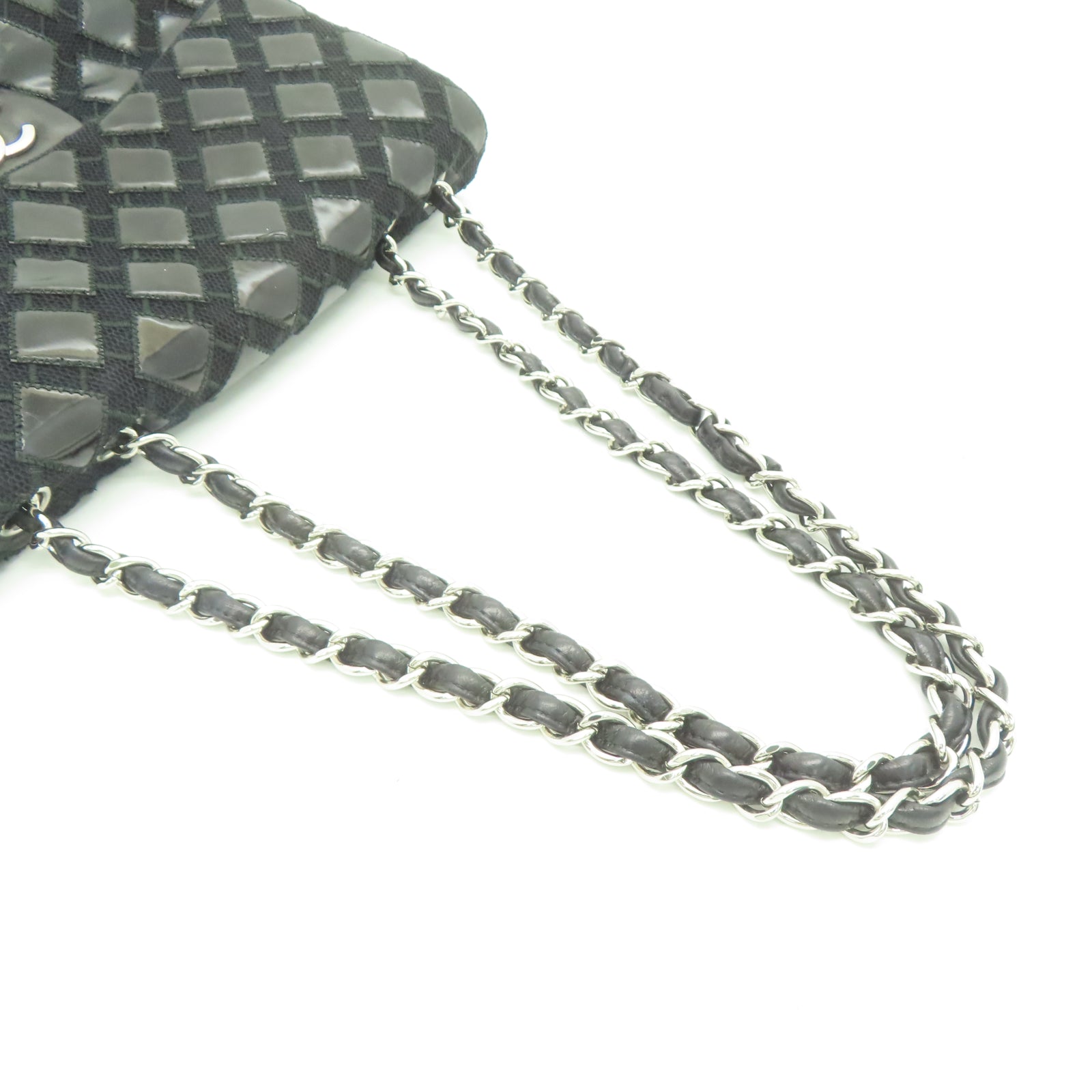 CHANEL 菱格牛皮皮革Shoulder Bag銀扣鏈帶肩背袋黑色