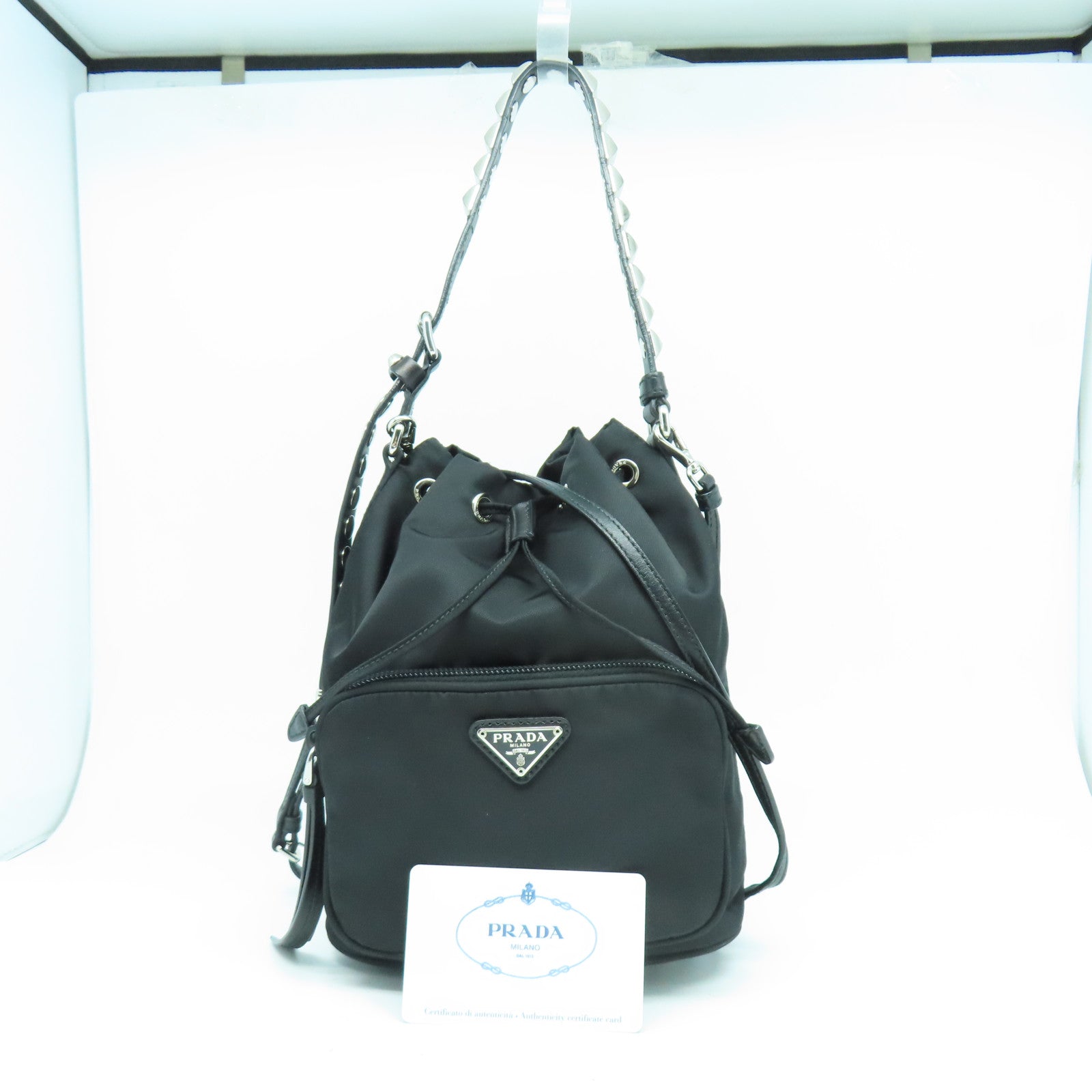 PRADA 尼龍2 Way Shoulder銀扣手挽肩背兩用袋黑色