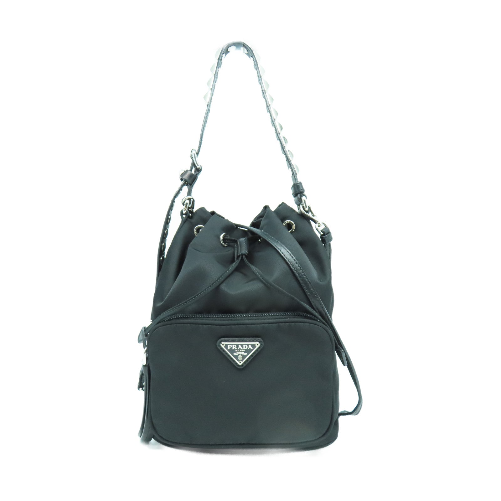 PRADA 尼龍2 Way Shoulder銀扣手挽肩背兩用袋黑色