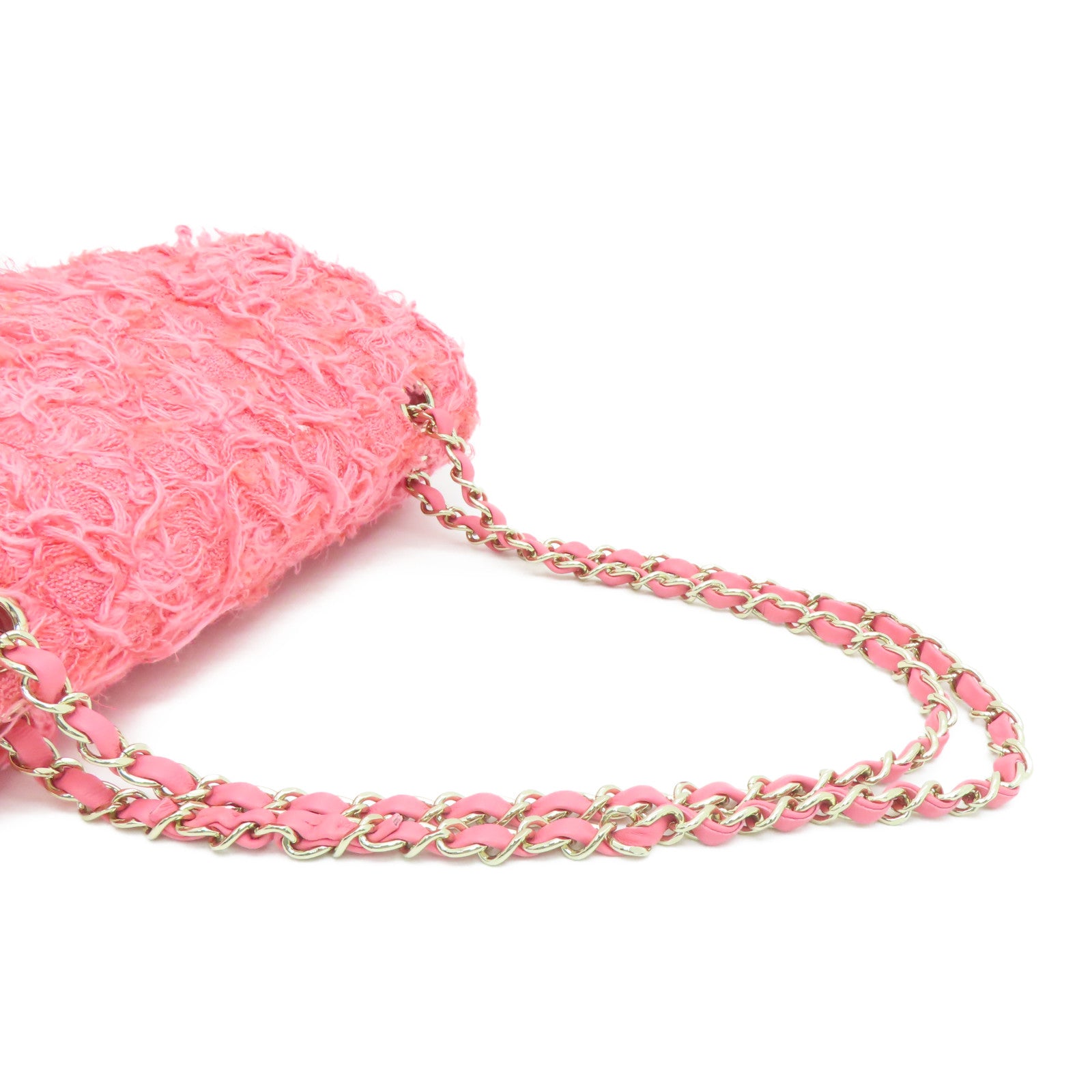 CHANEL 【激减优惠】布Chain Shoulder金扣链带肩背袋粉红色