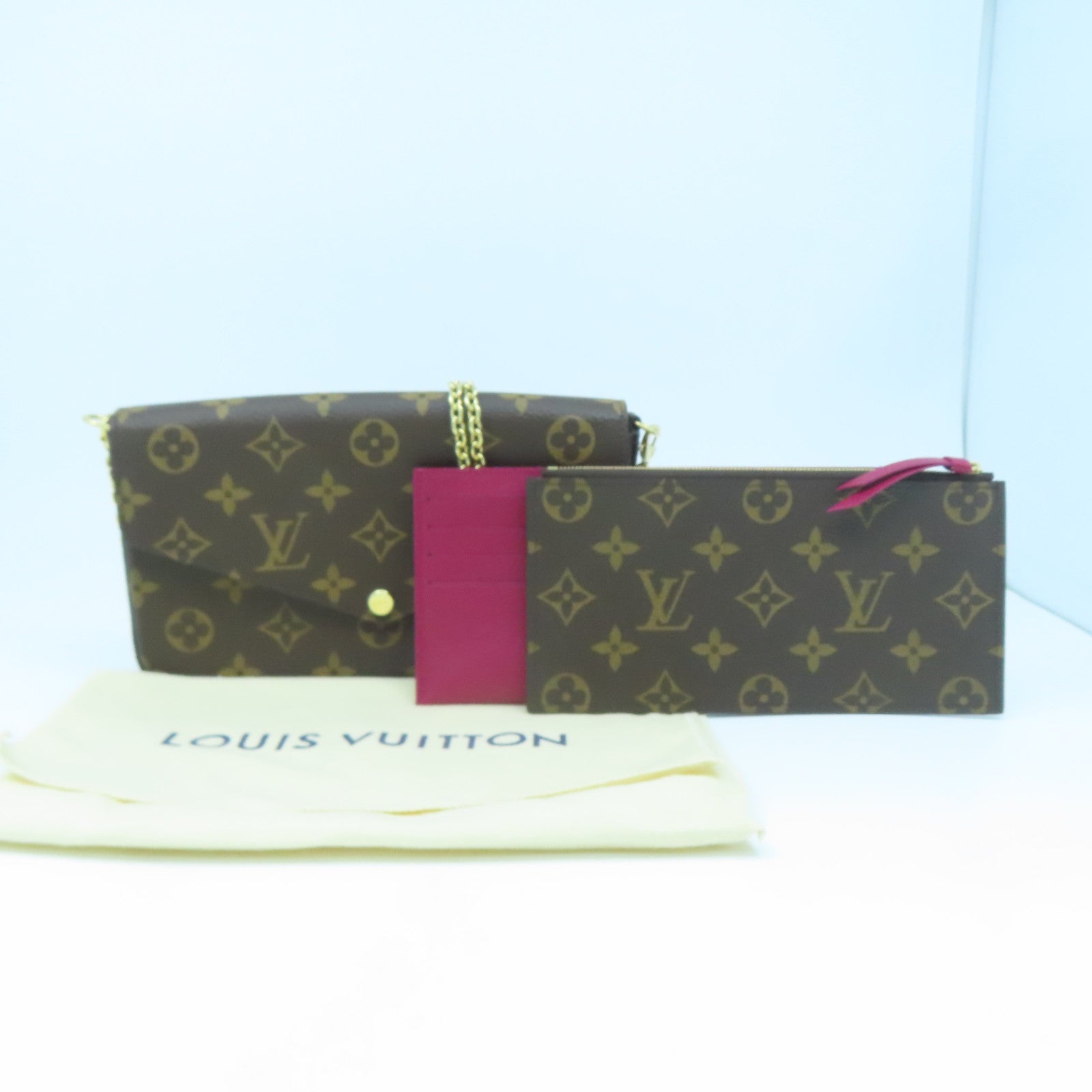 LOUIS VUITTON Monogram Pochette Felicie金扣鏈帶肩背袋啡色