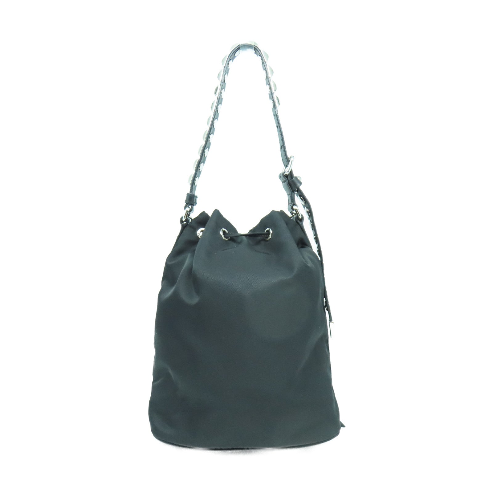 PRADA 尼龍2 Way Shoulder銀扣手挽肩背兩用袋黑色