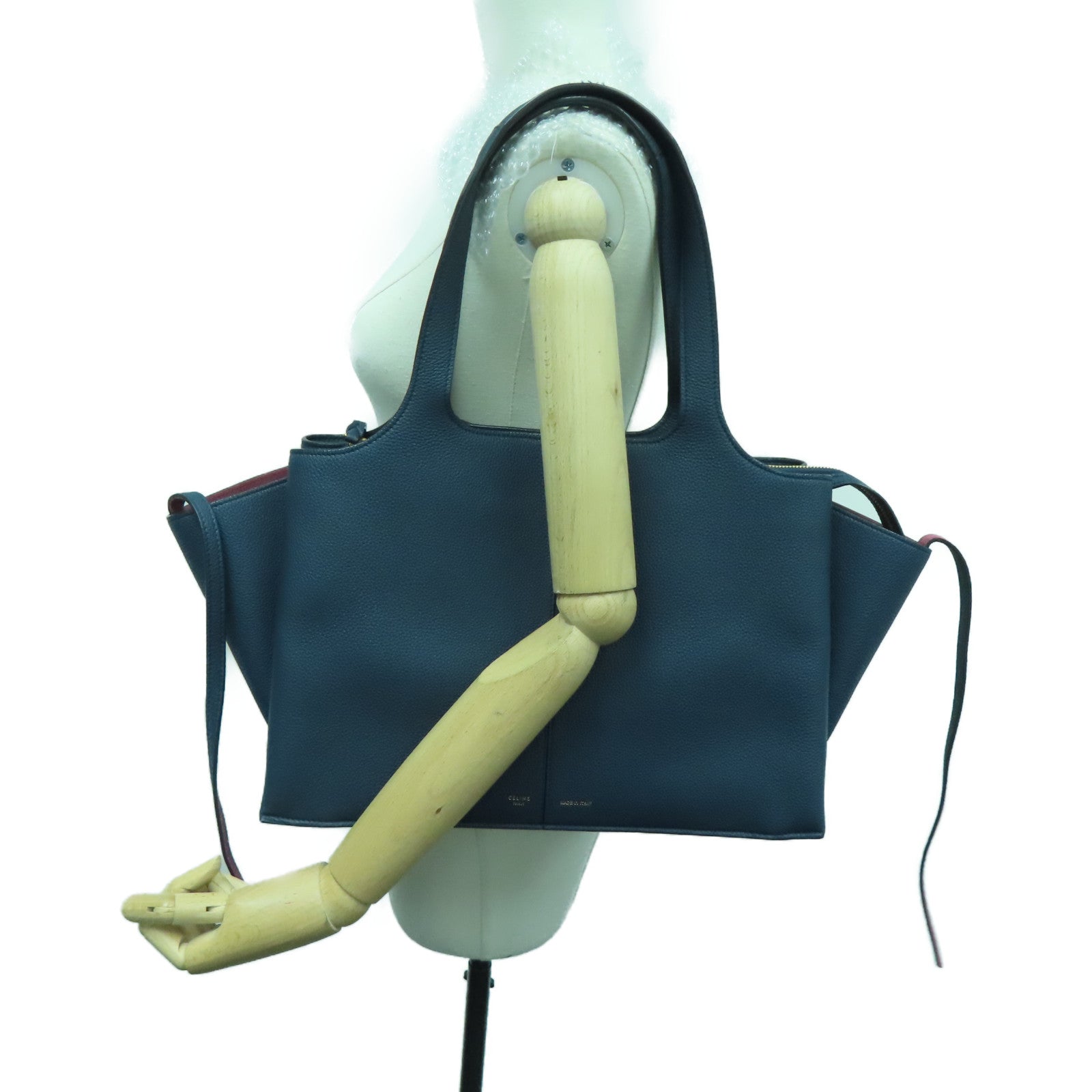 CELINE 【激減優惠】牛皮皮革Trifold Tote金扣肩背袋藍色紅色