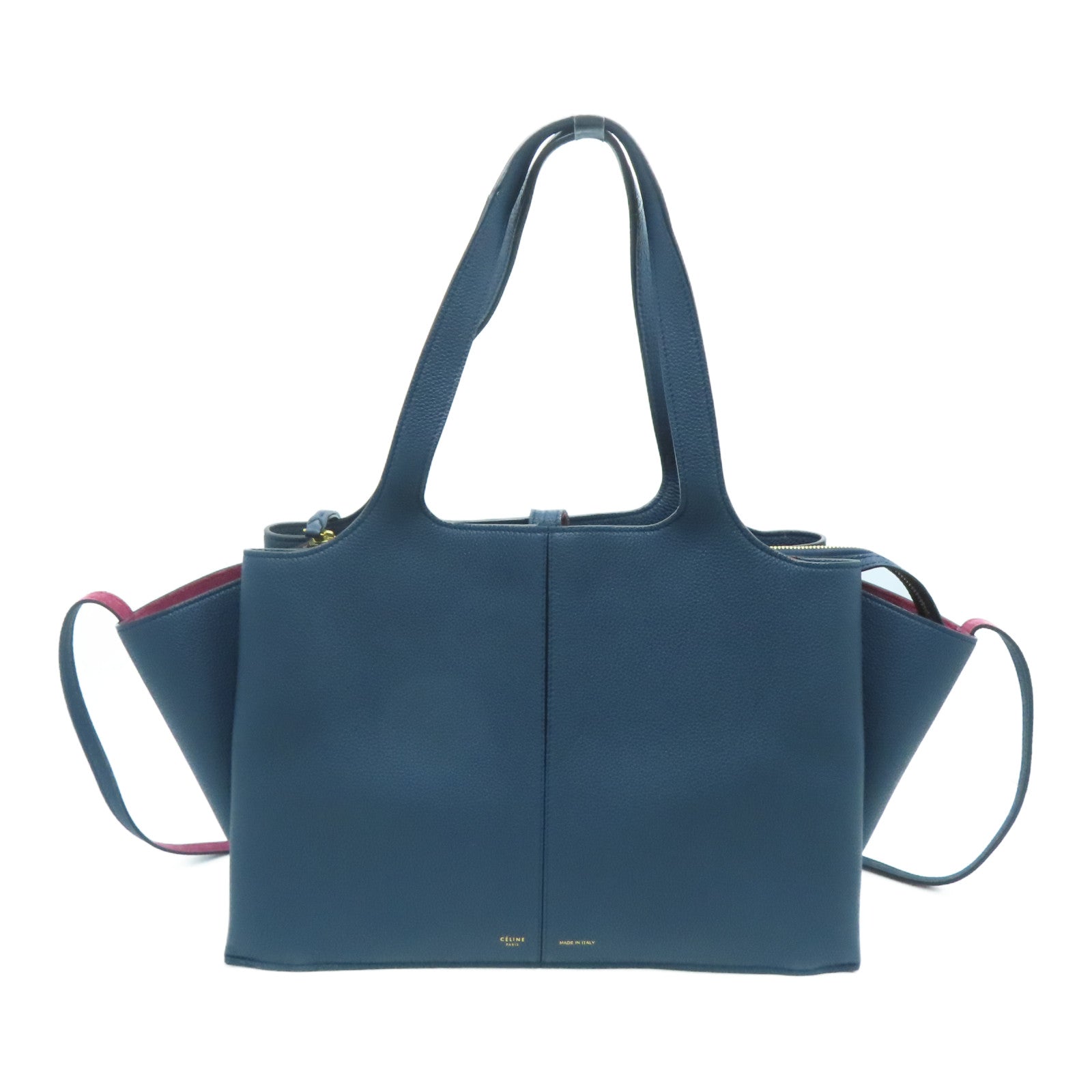 CELINE 【激減優惠】牛皮皮革Trifold Tote金扣肩背袋藍色紅色
