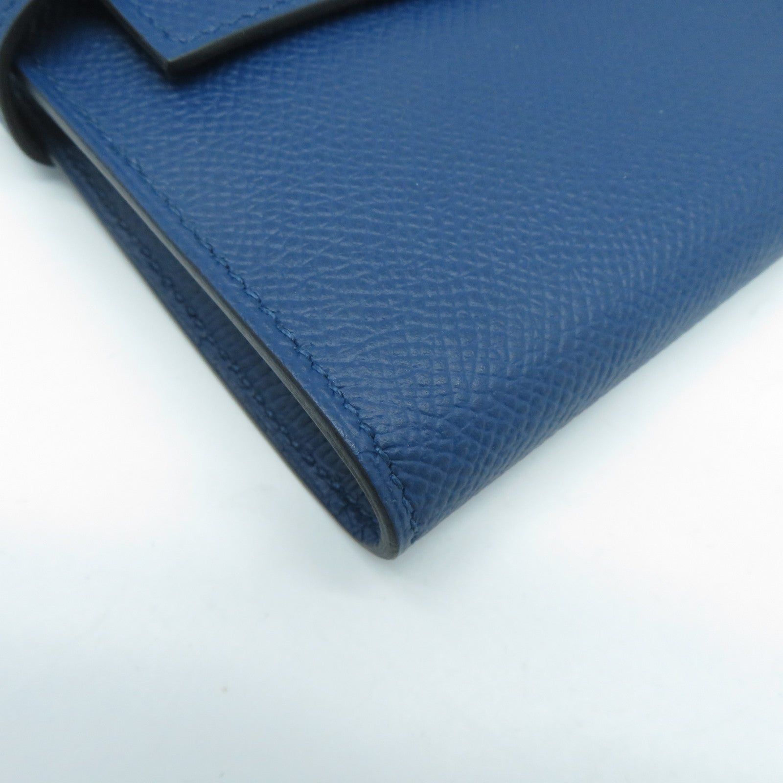 HERMES Epsom皮革Kelly Wallet金扣長錢包深藍色