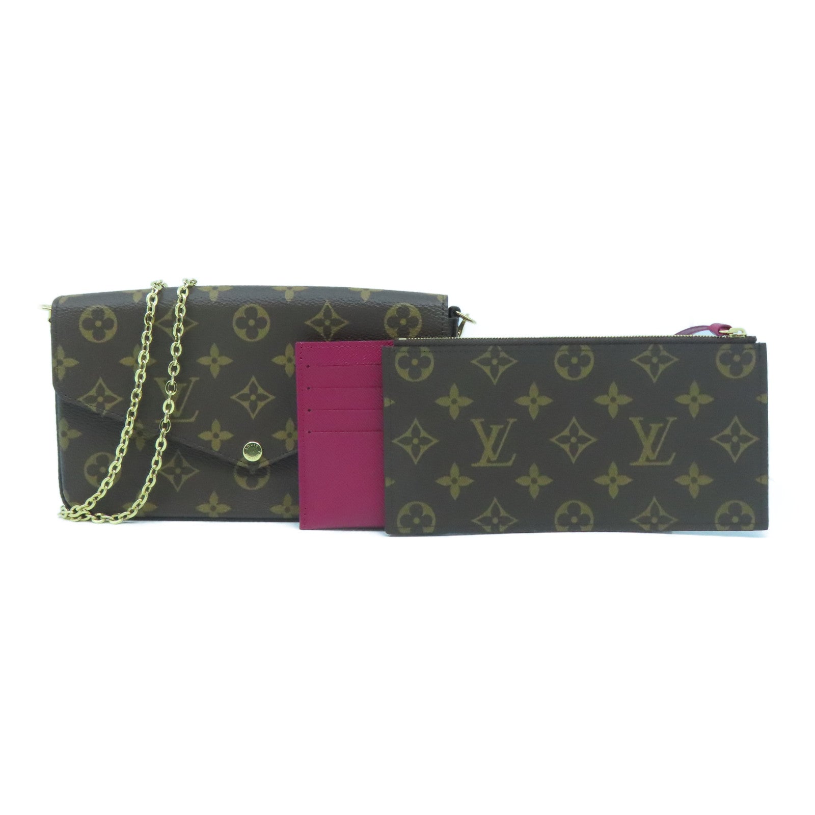 LOUIS VUITTON Monogram Pochette Felicie金扣鏈帶肩背袋啡色