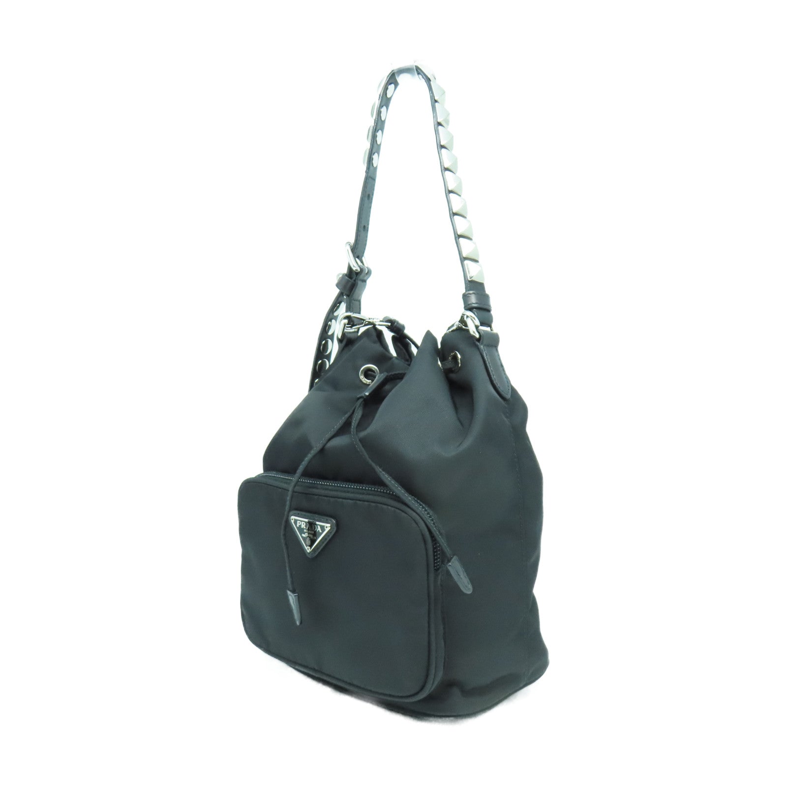 PRADA 尼龍2 Way Shoulder銀扣手挽肩背兩用袋黑色