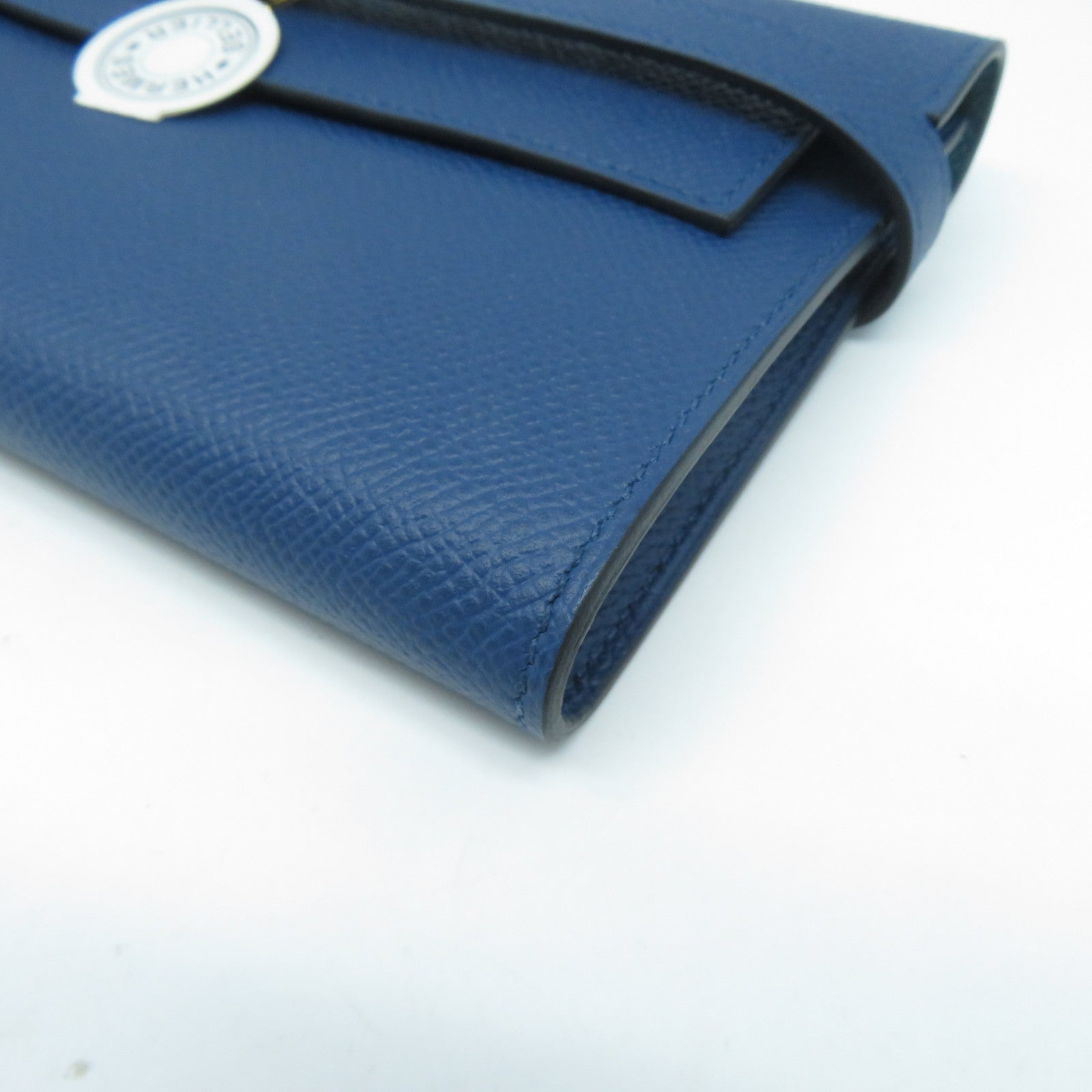 HERMES Epsom皮革Kelly Wallet金扣長錢包深藍色