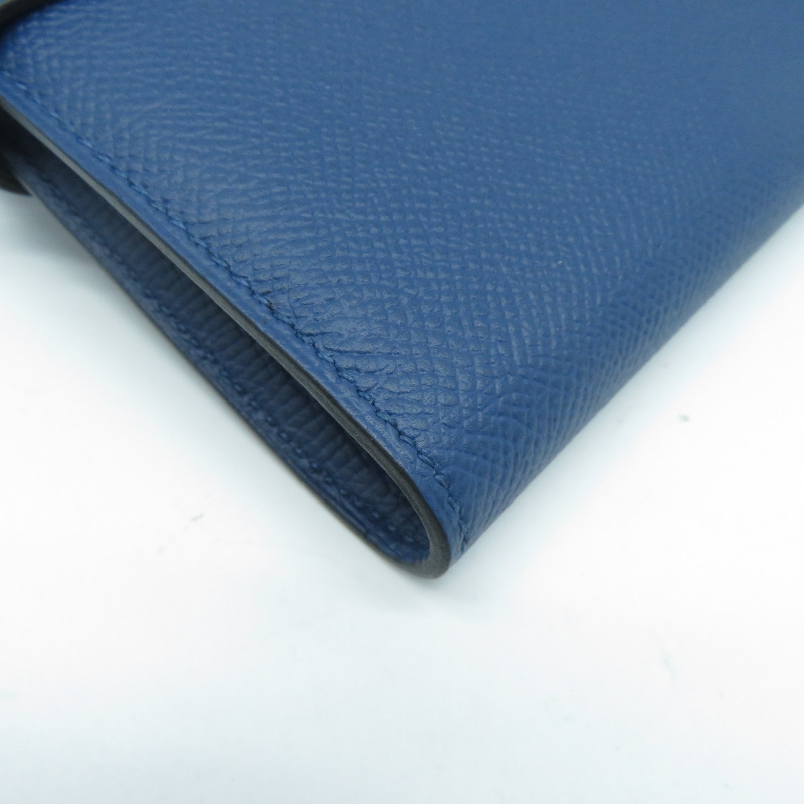 HERMES Epsom皮革Kelly Wallet金扣長錢包深藍色
