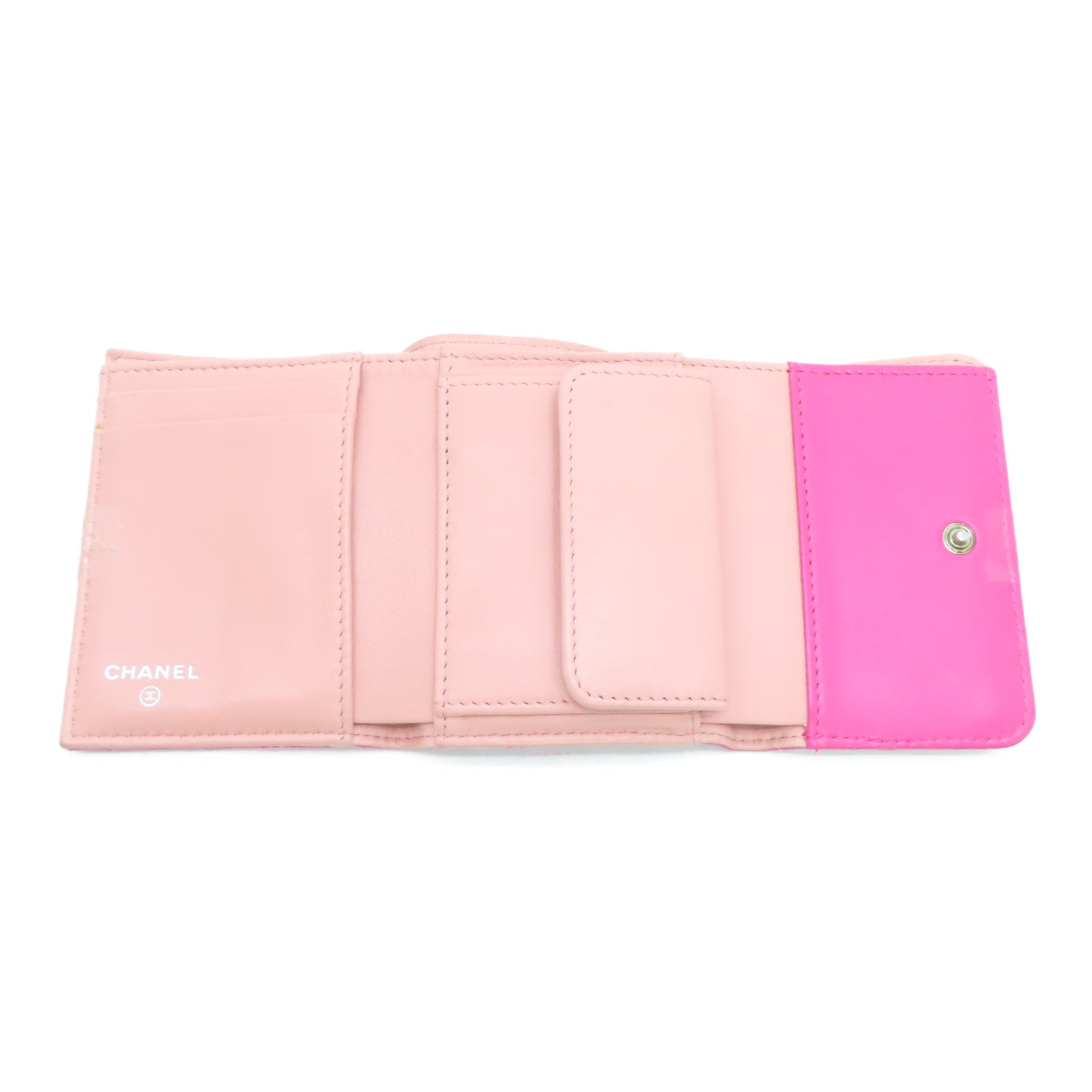 CHANEL 羊皮皮革Wallet银扣钱包粉红色