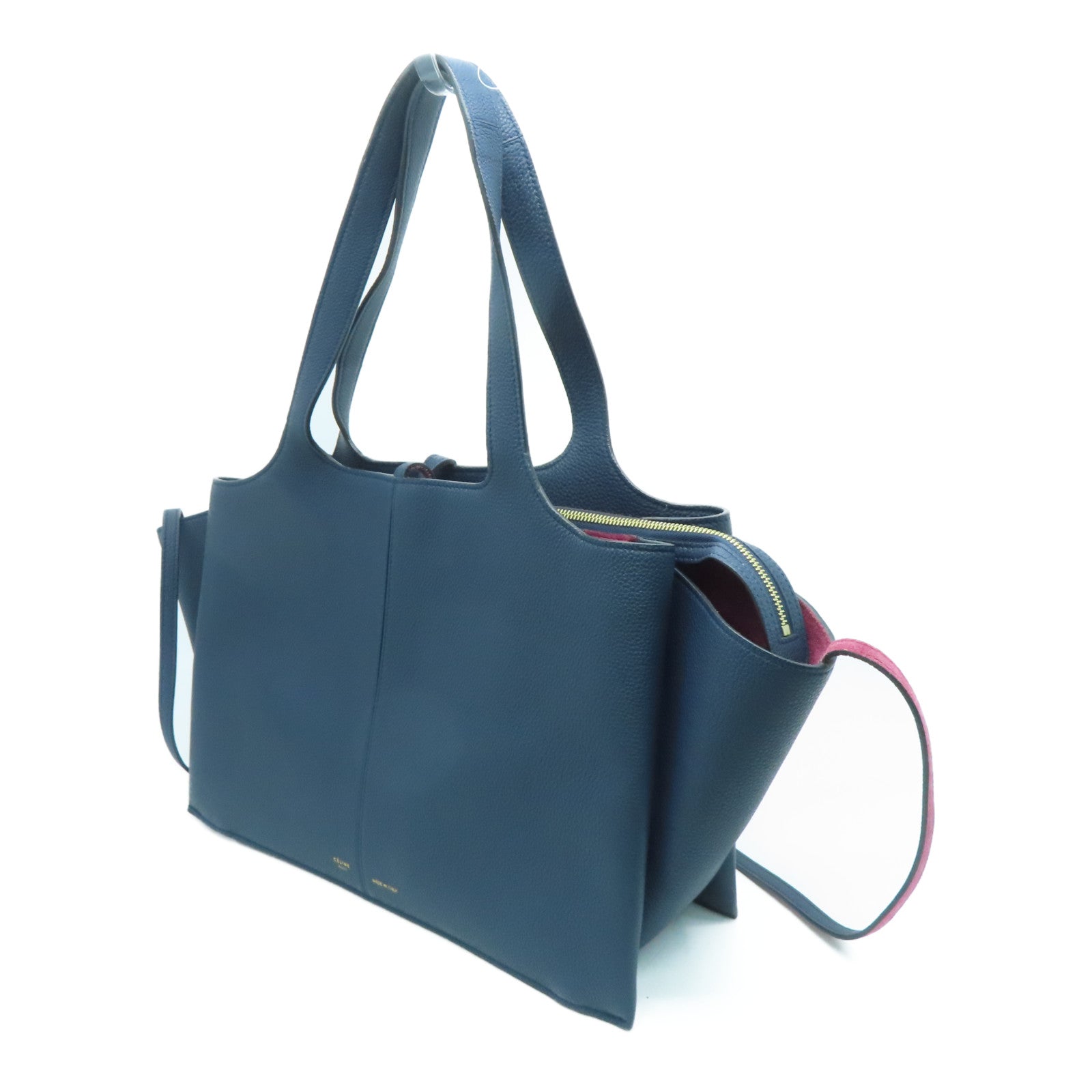 CELINE 【激減優惠】牛皮皮革Trifold Tote金扣肩背袋藍色紅色