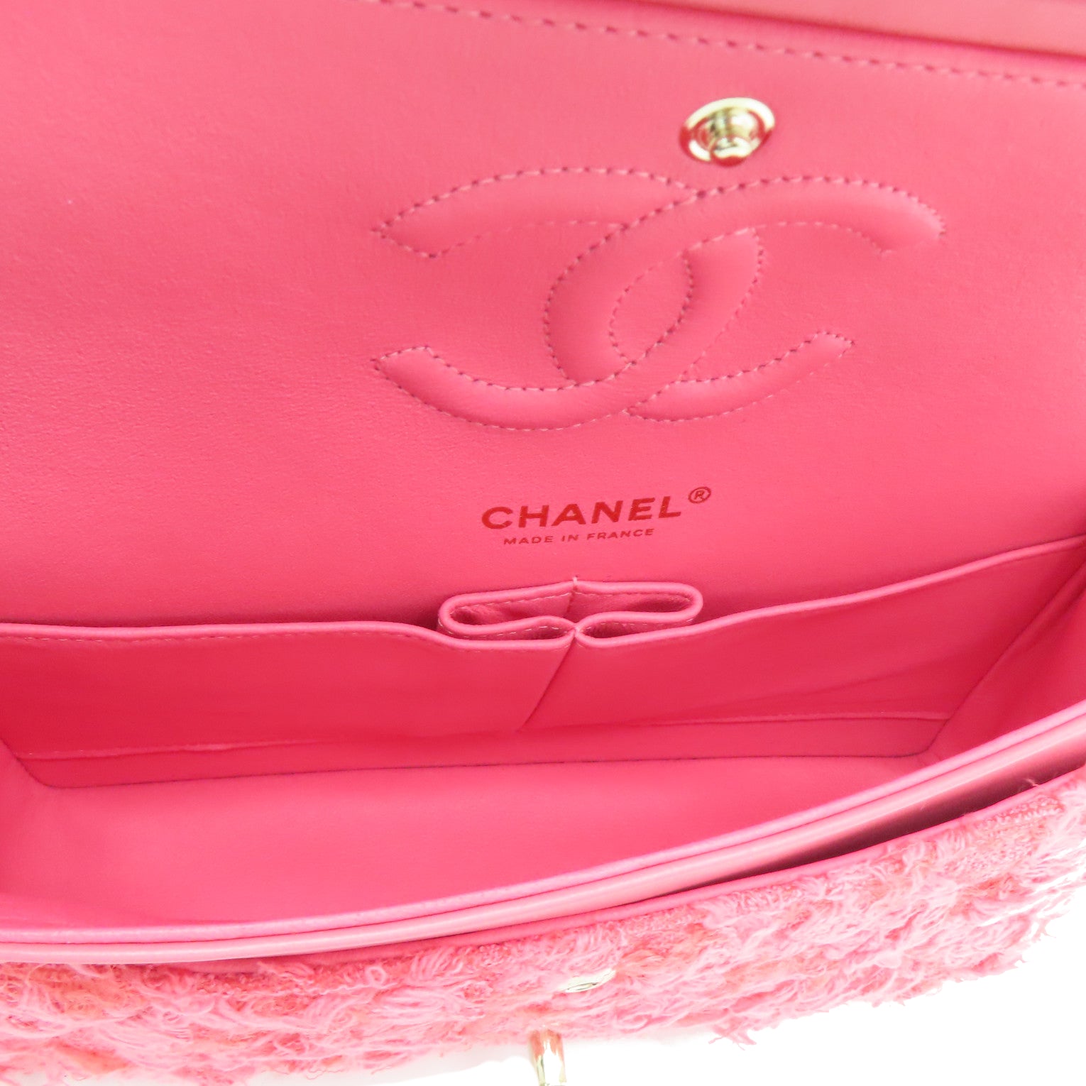 CHANEL 【激减优惠】布Chain Shoulder金扣链带肩背袋粉红色