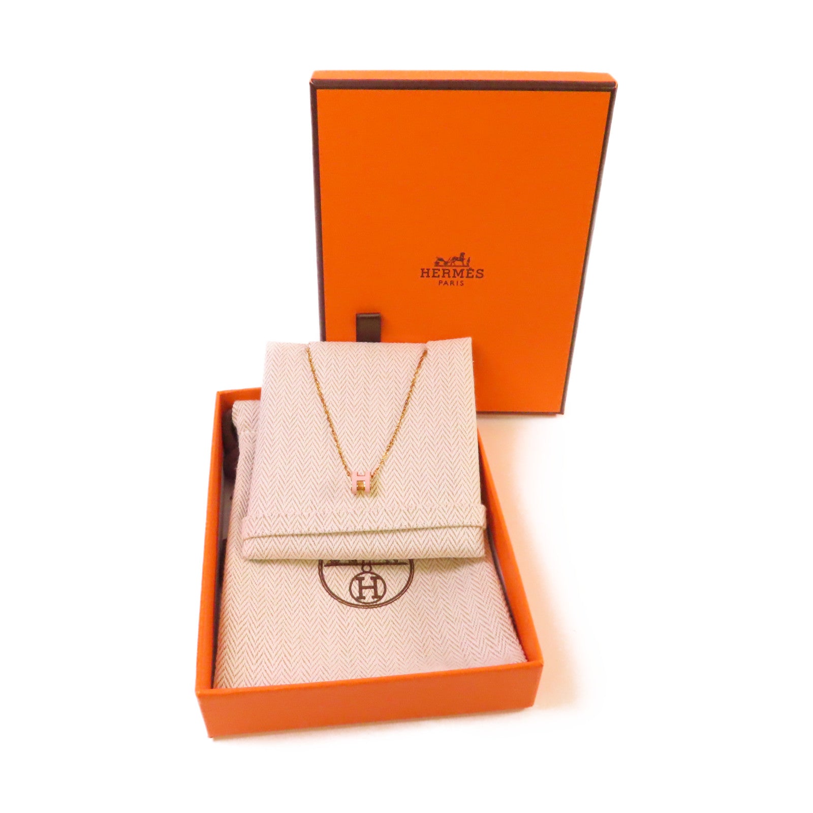 HERMES 金屬/琺瑯Mini Pop H Necklace項鏈粉紅色/金色