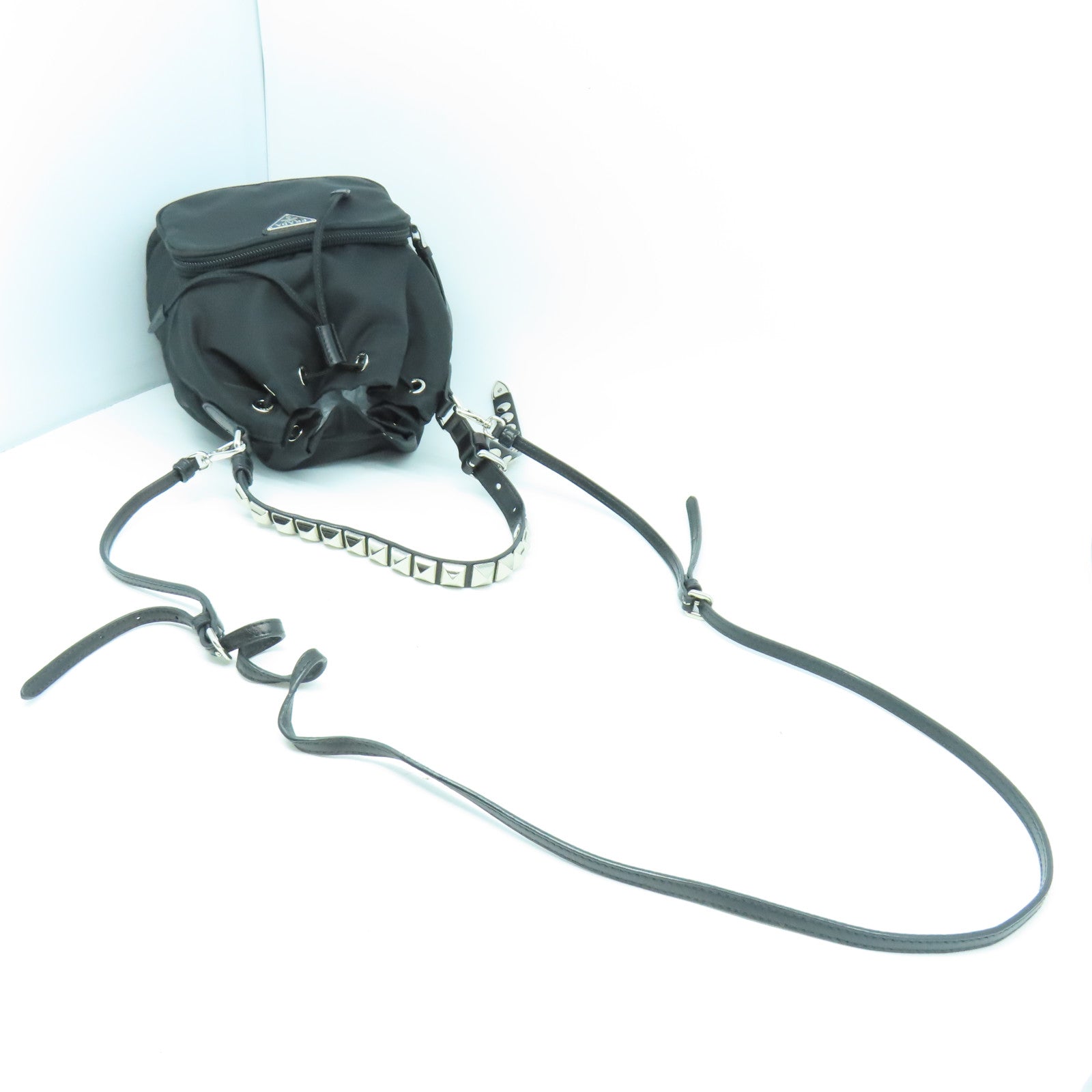 PRADA 尼龍2 Way Shoulder銀扣手挽肩背兩用袋黑色
