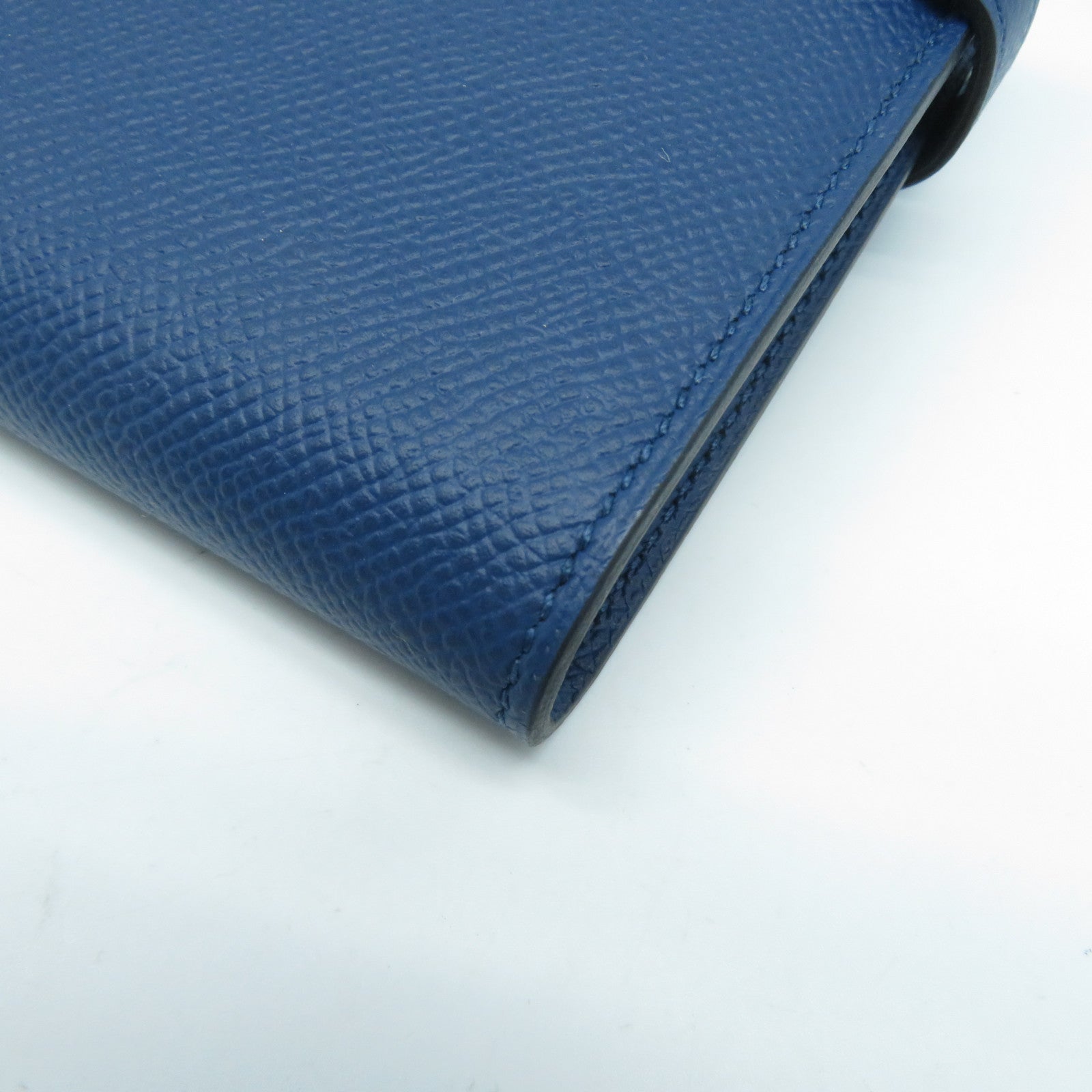 HERMES Epsom皮革Kelly Wallet金扣長錢包深藍色