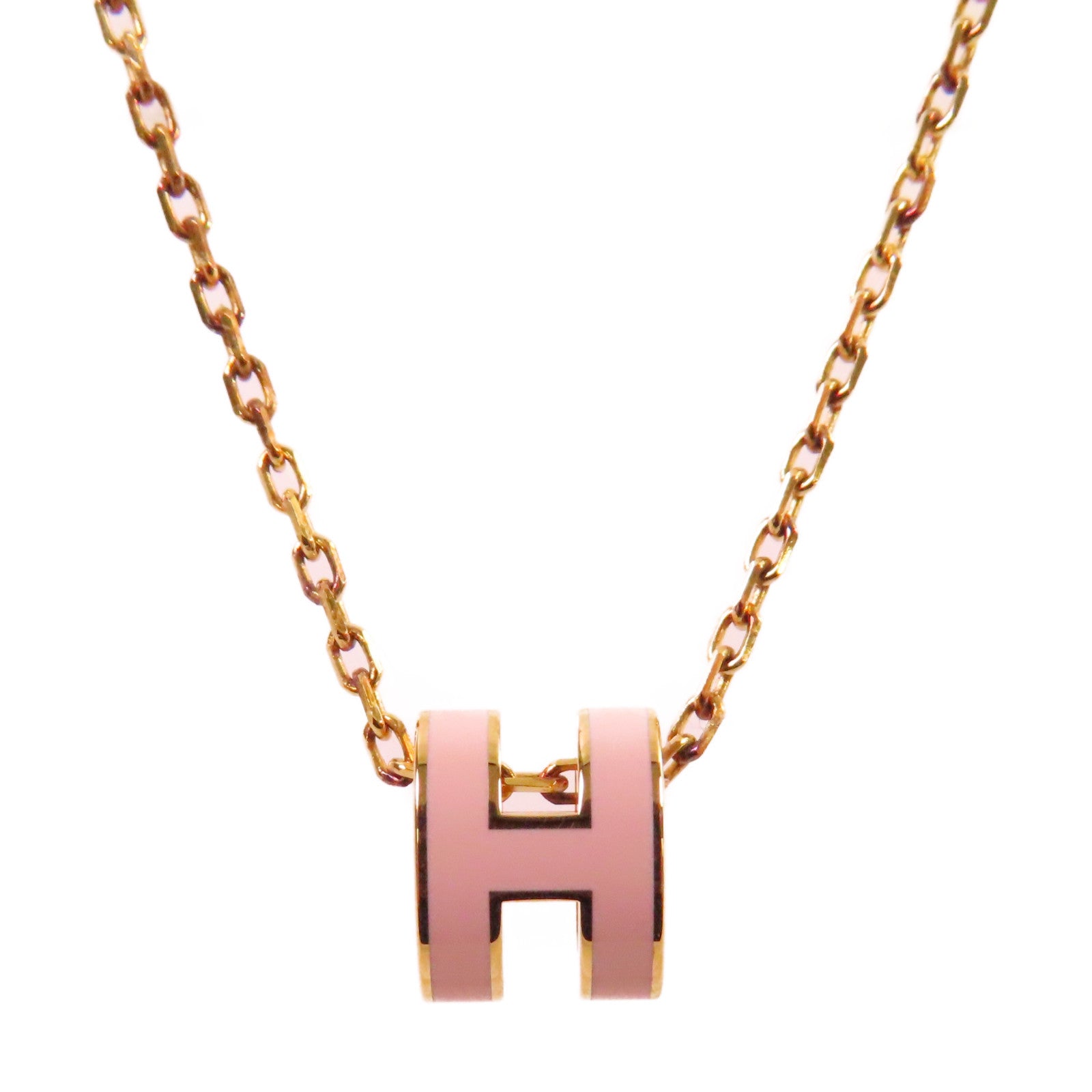 HERMES 金屬/琺瑯Mini Pop H Necklace項鏈粉紅色/金色