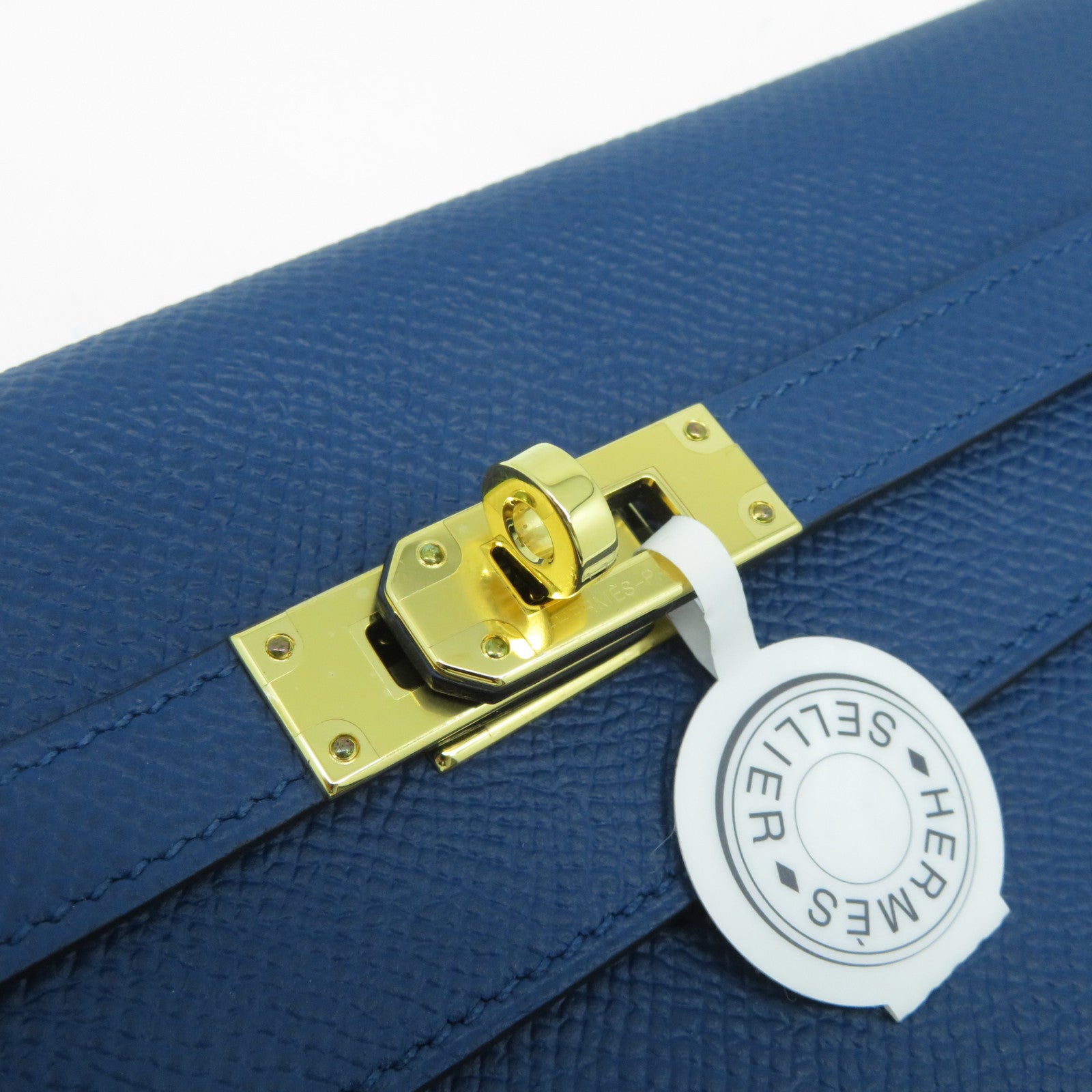 HERMES Epsom皮革Kelly Wallet金扣長錢包深藍色