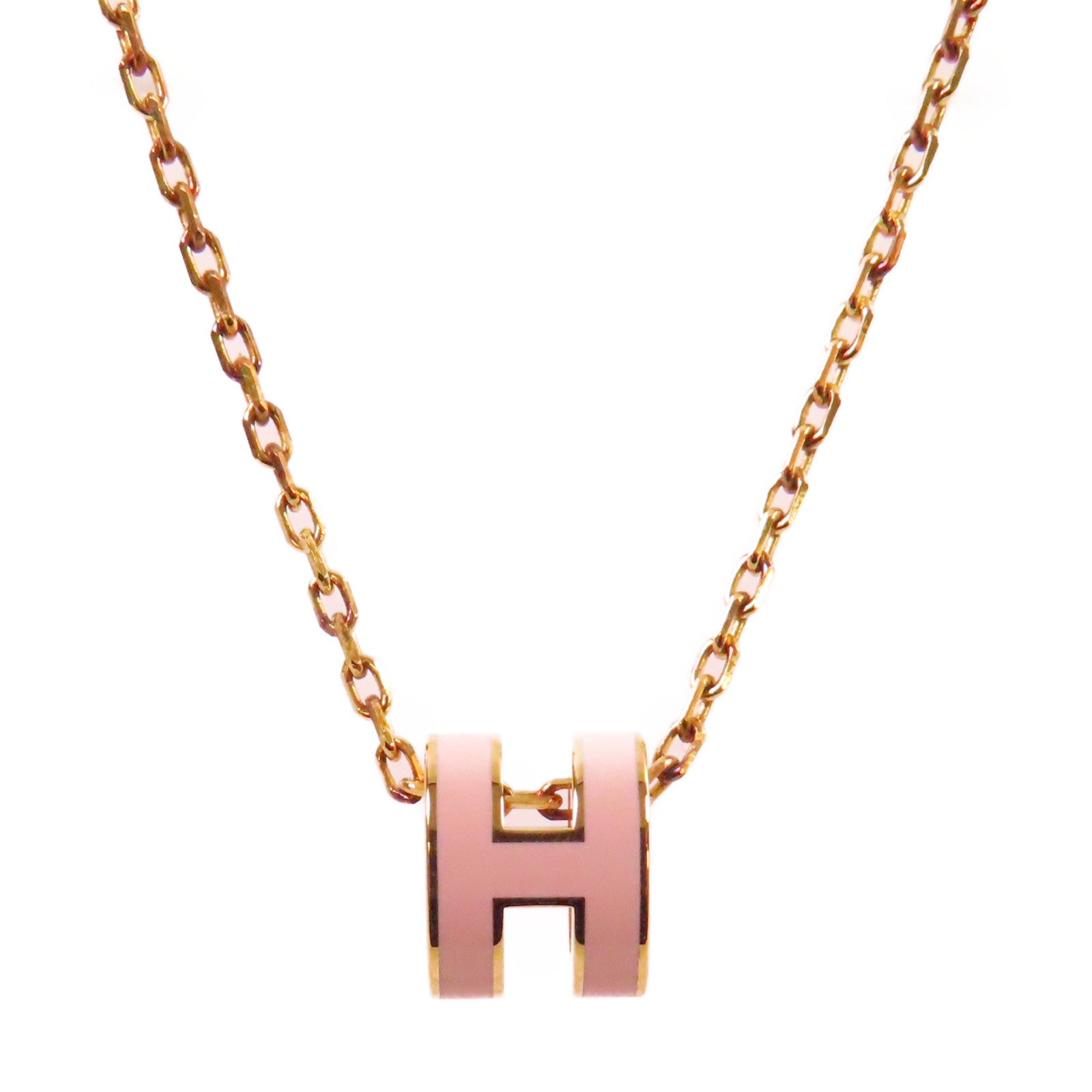 HERMES 金屬/琺瑯Mini Pop H Necklace項鏈粉紅色/金色