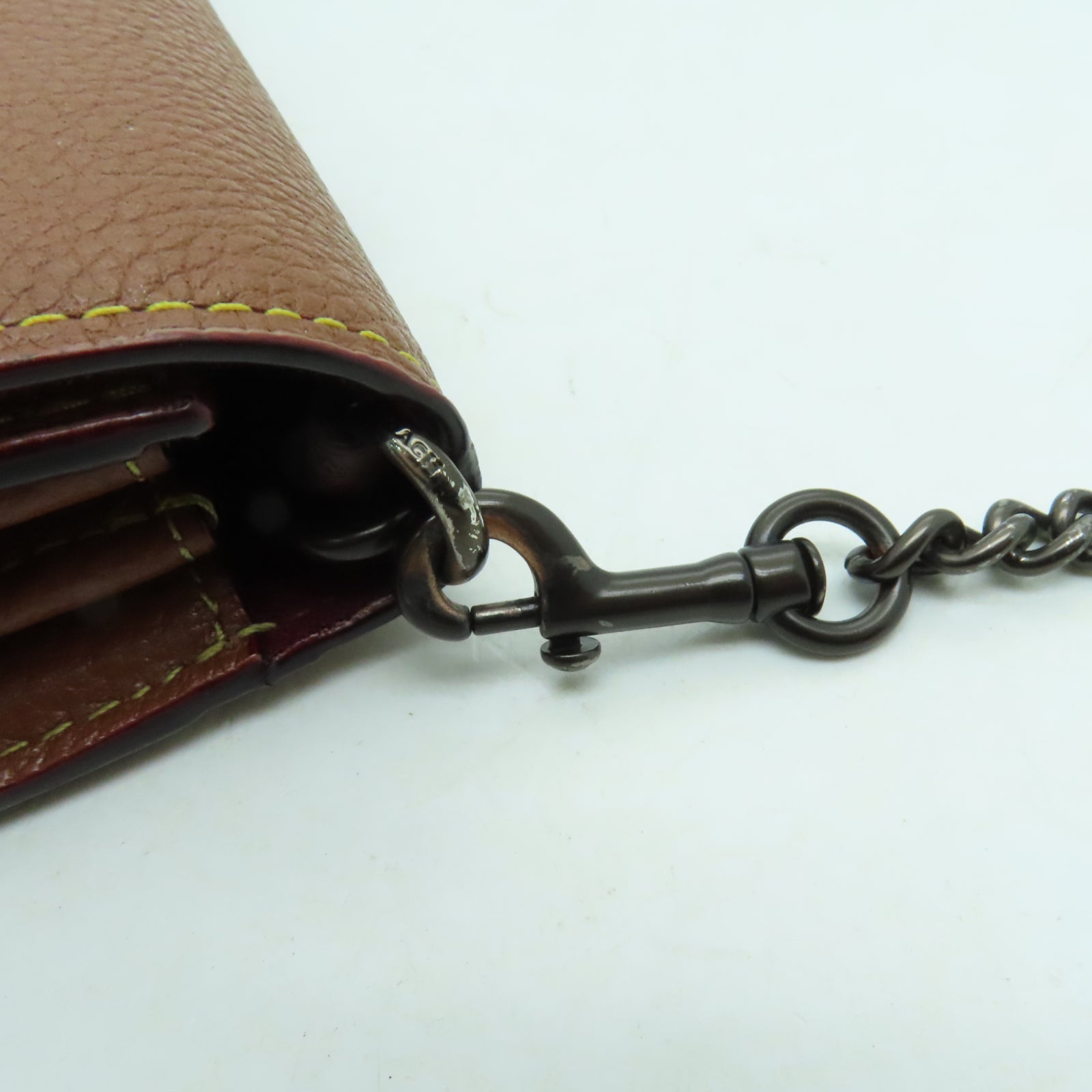 COACH 牛皮皮革Chain Shoulder黑扣鏈帶肩背袋啡色