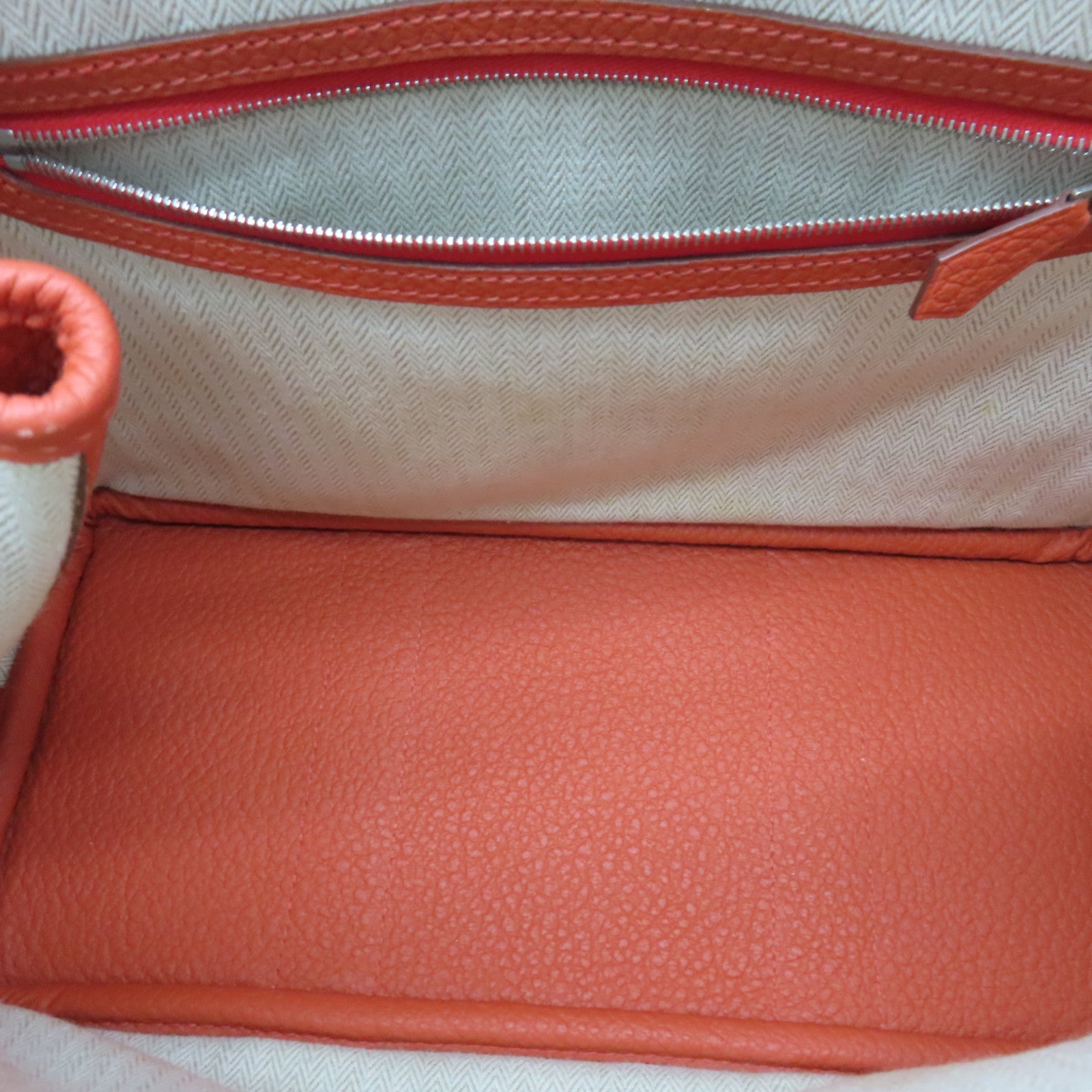 HERMES Togo Leather Garden Party TPM Silver Buckle Hand Bag Peony Red