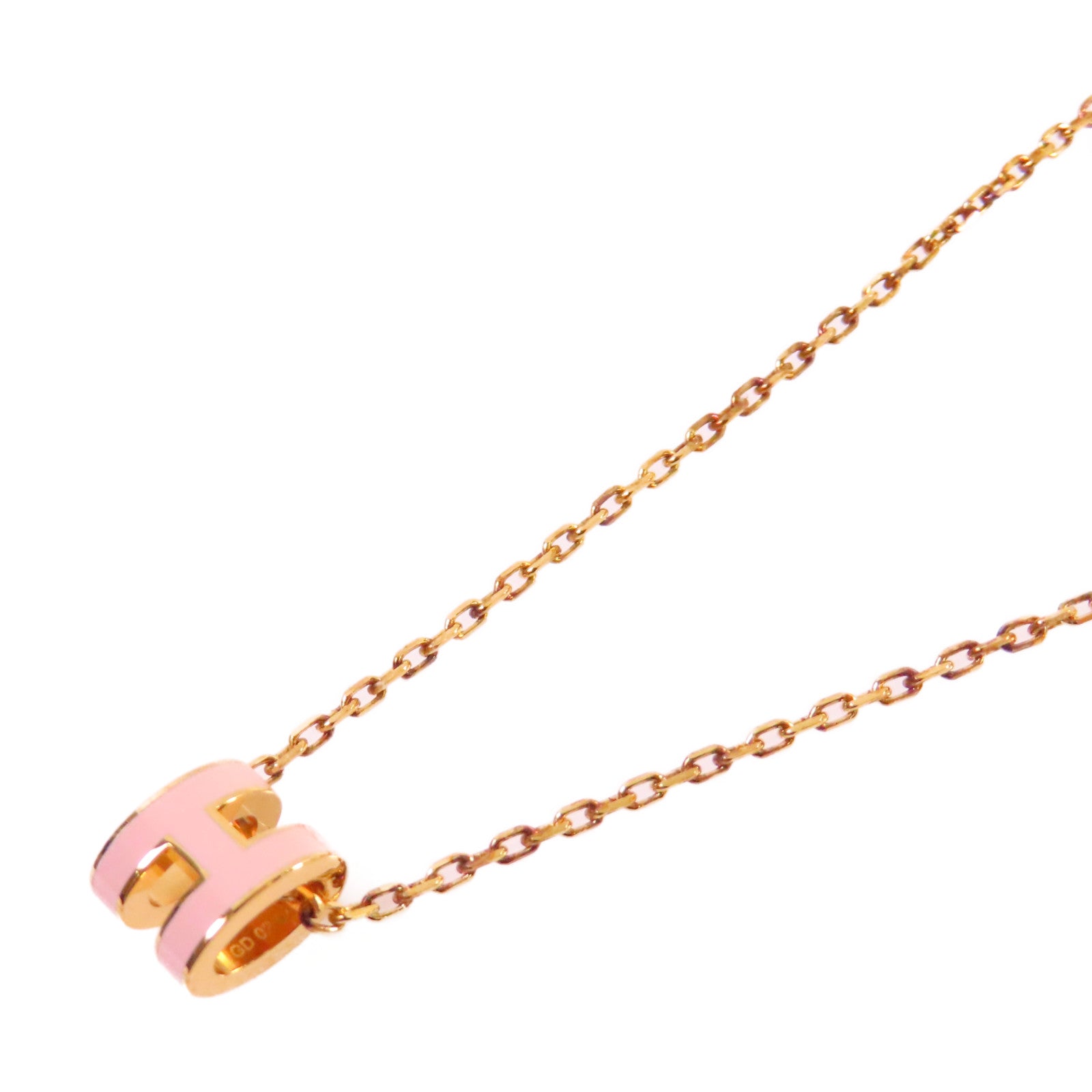 HERMES 金屬/琺瑯Mini Pop H Necklace項鏈粉紅色/金色
