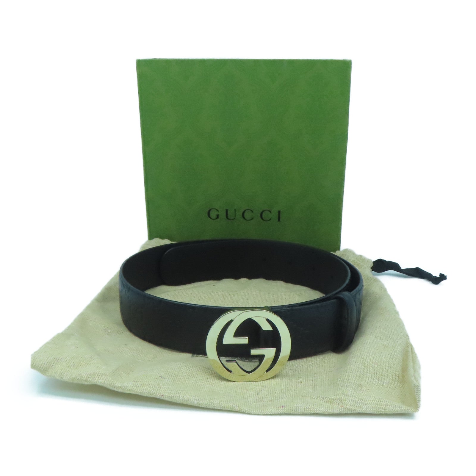 GUCCI 牛皮皮革Belt 75cm銀扣皮帶黑色